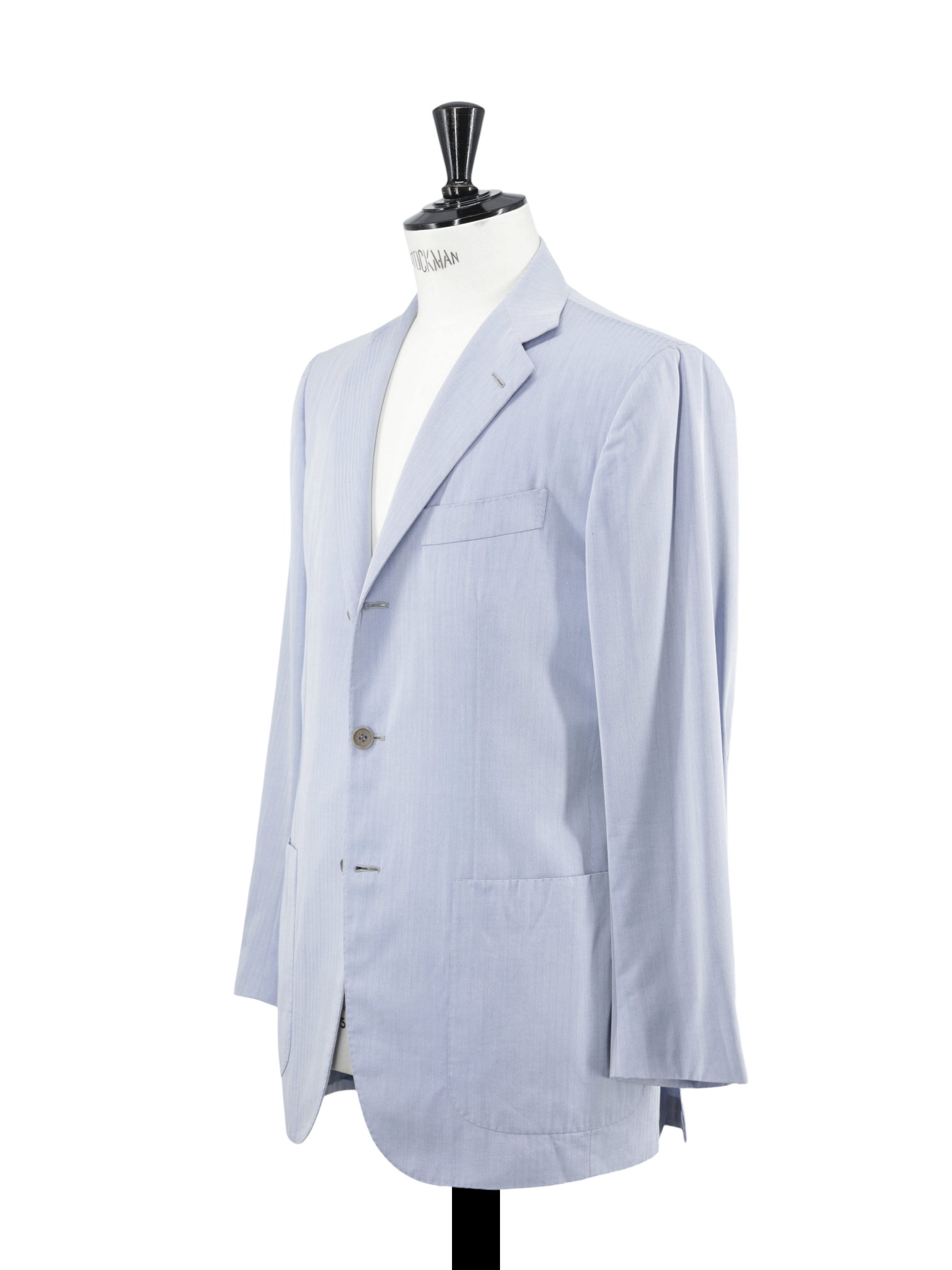 Kiton Light Blue Cotton, Wool & Silk Micro-Herringbone Summer Suit