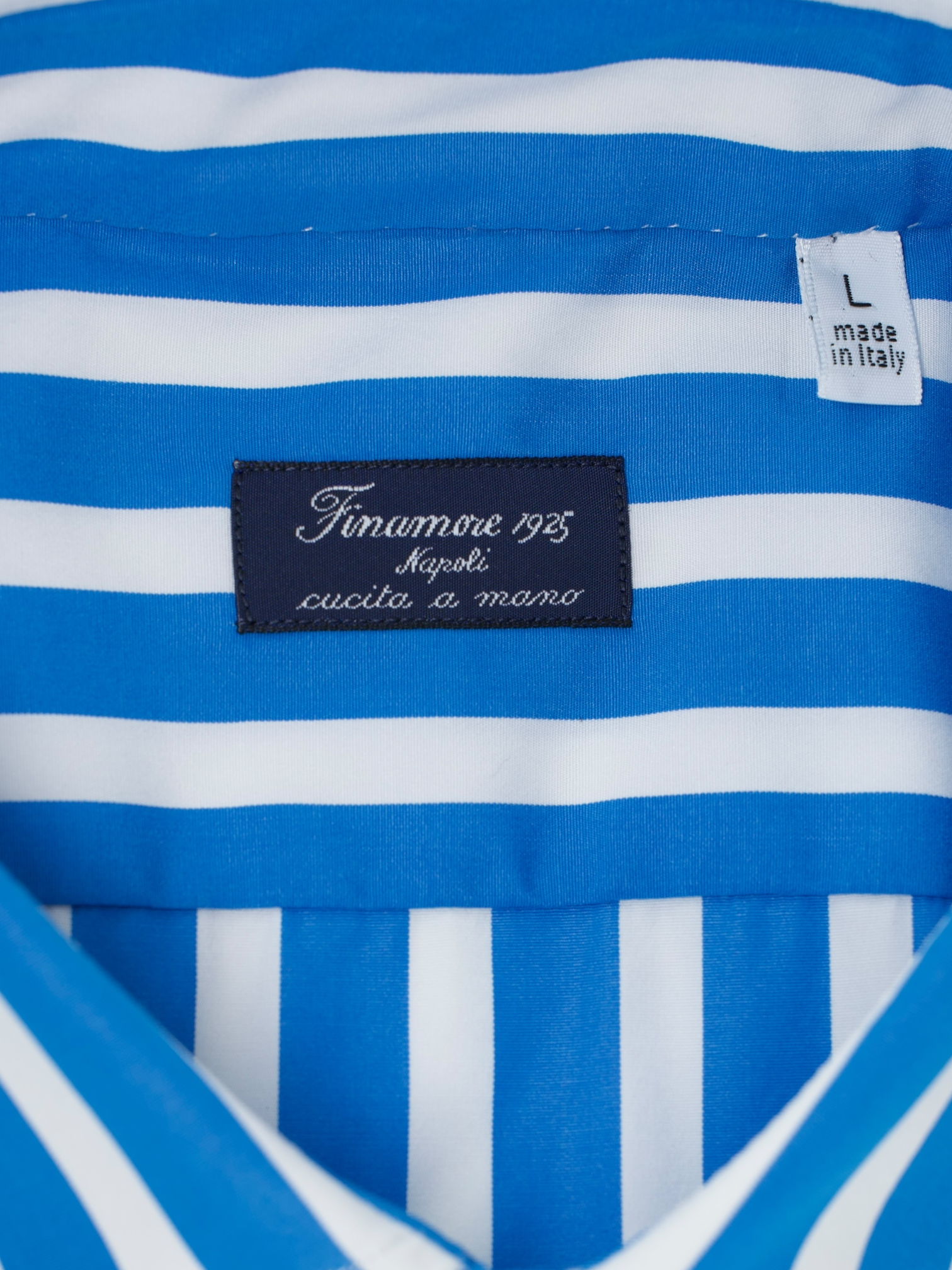 Finamore Sky Blue & White Cotton Bengal Stripe Shirt