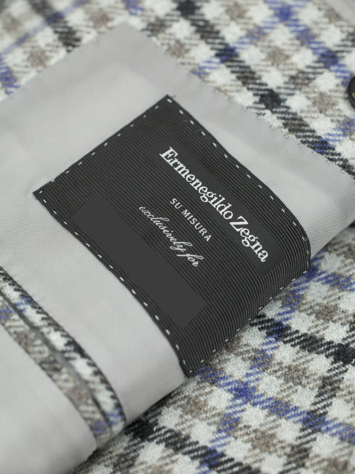 Ermenegildo Zegna Greige & Denim Blue Pure Cashmere Gingham Check Jacket