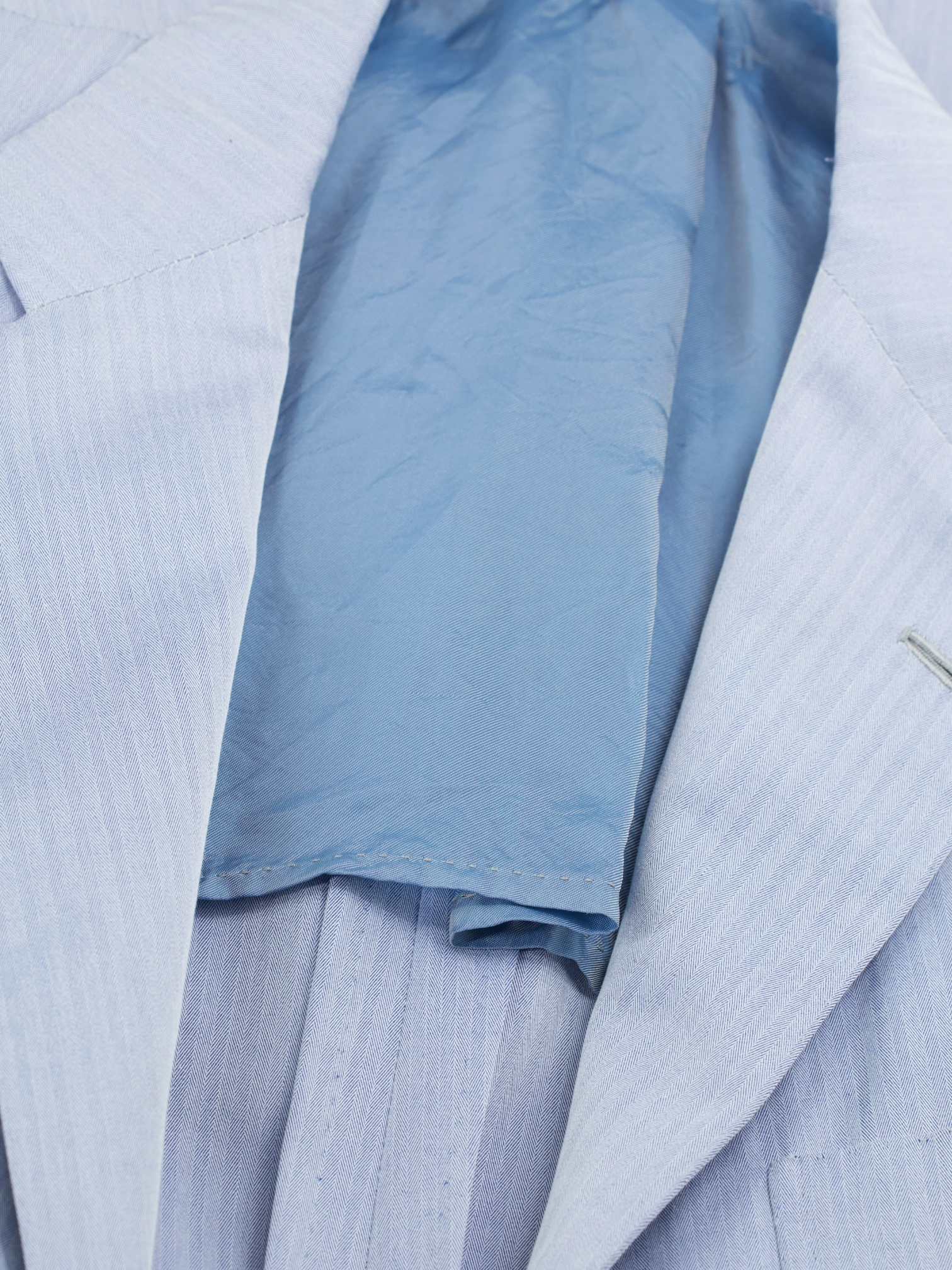 Kiton Light Blue Cotton, Wool & Silk Micro-Herringbone Summer Suit