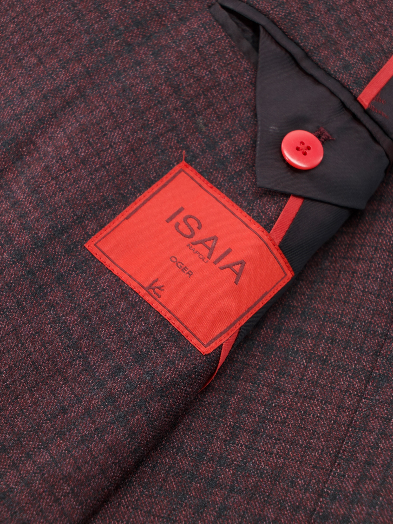 Isaia Burgundy & Navy Brushed-Wool Checkered Jacket