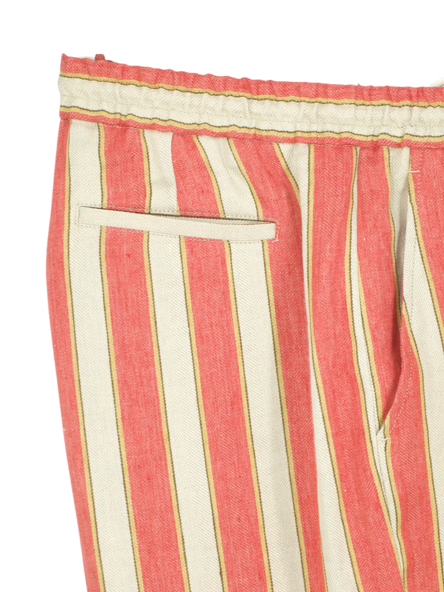 Etro Milano Coral Red & Beige Pure Linen Drawstring Pool-Party Trousers