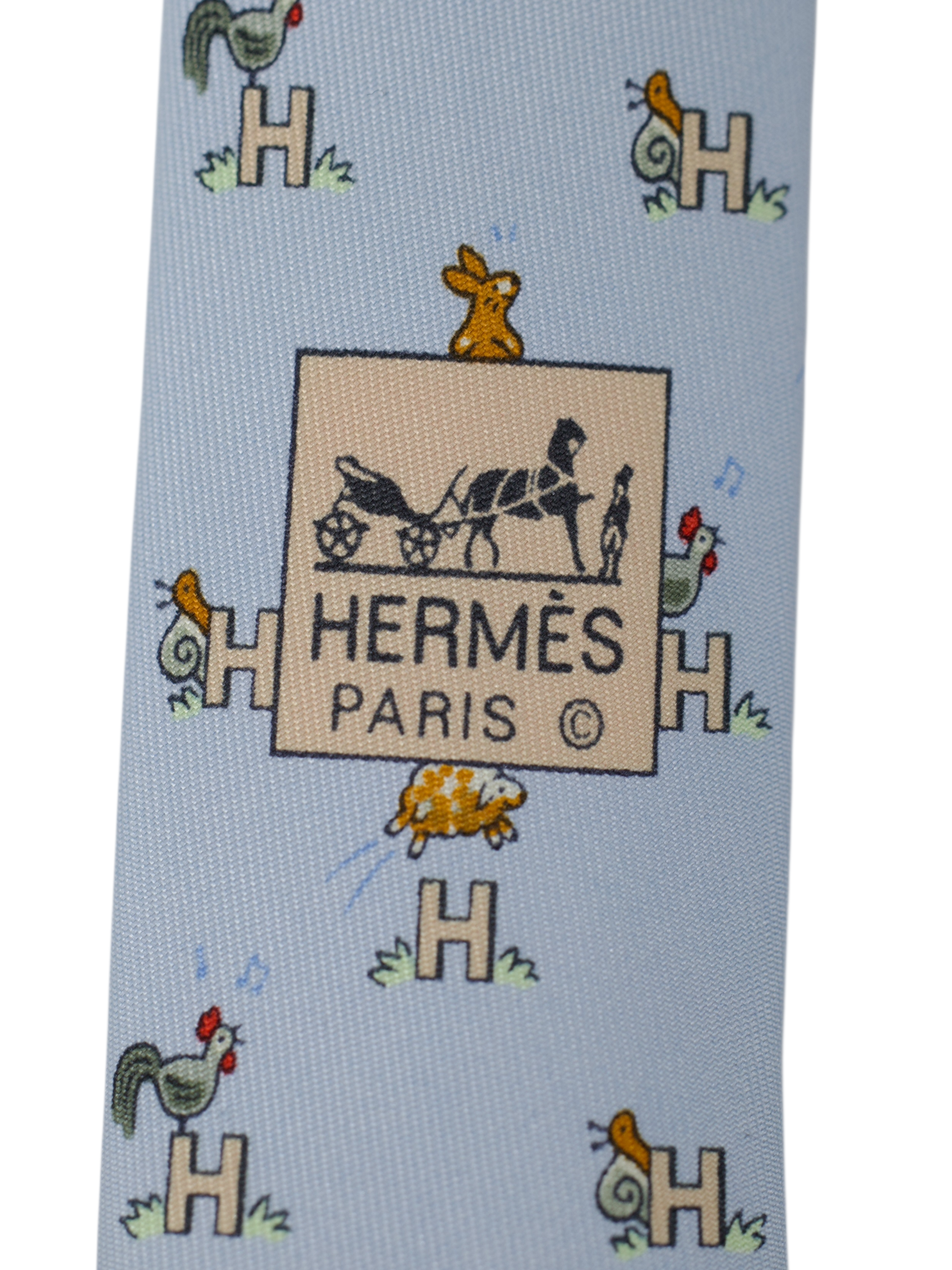 Hermès x ING Private-Banking Ice Blue Silk Animal-Pattern Tie