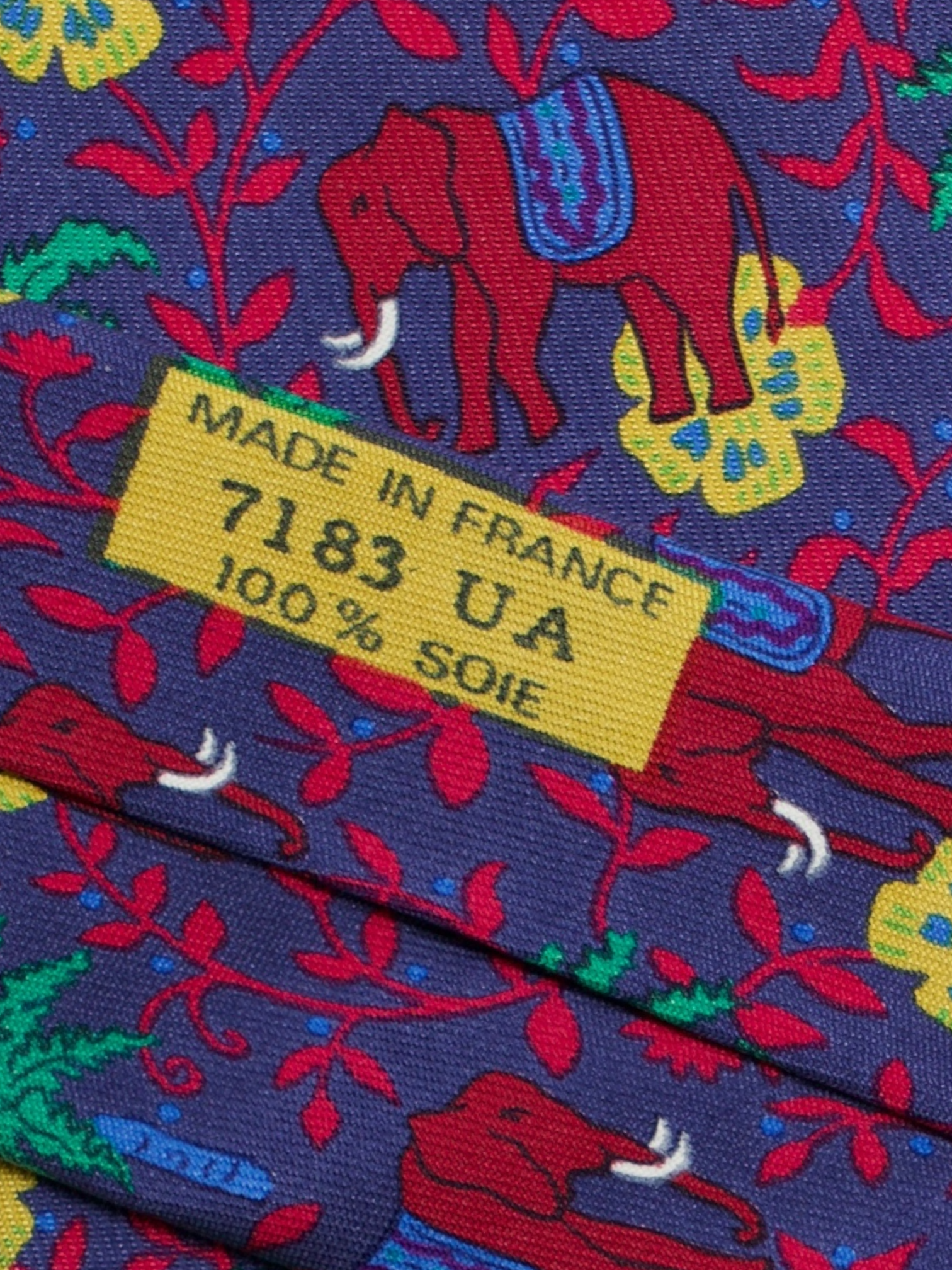 Hermès Blue Multicolor Silk Elephant Pattern Tie