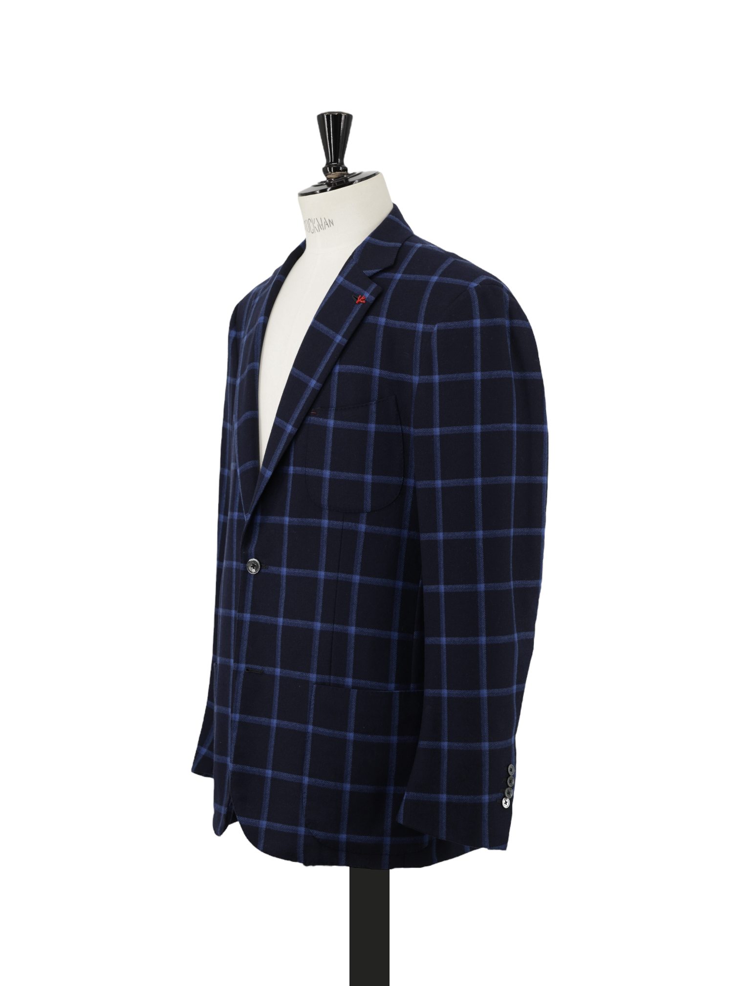 Isaia Navy & Azure Blue Wool Windowpane Jacket
