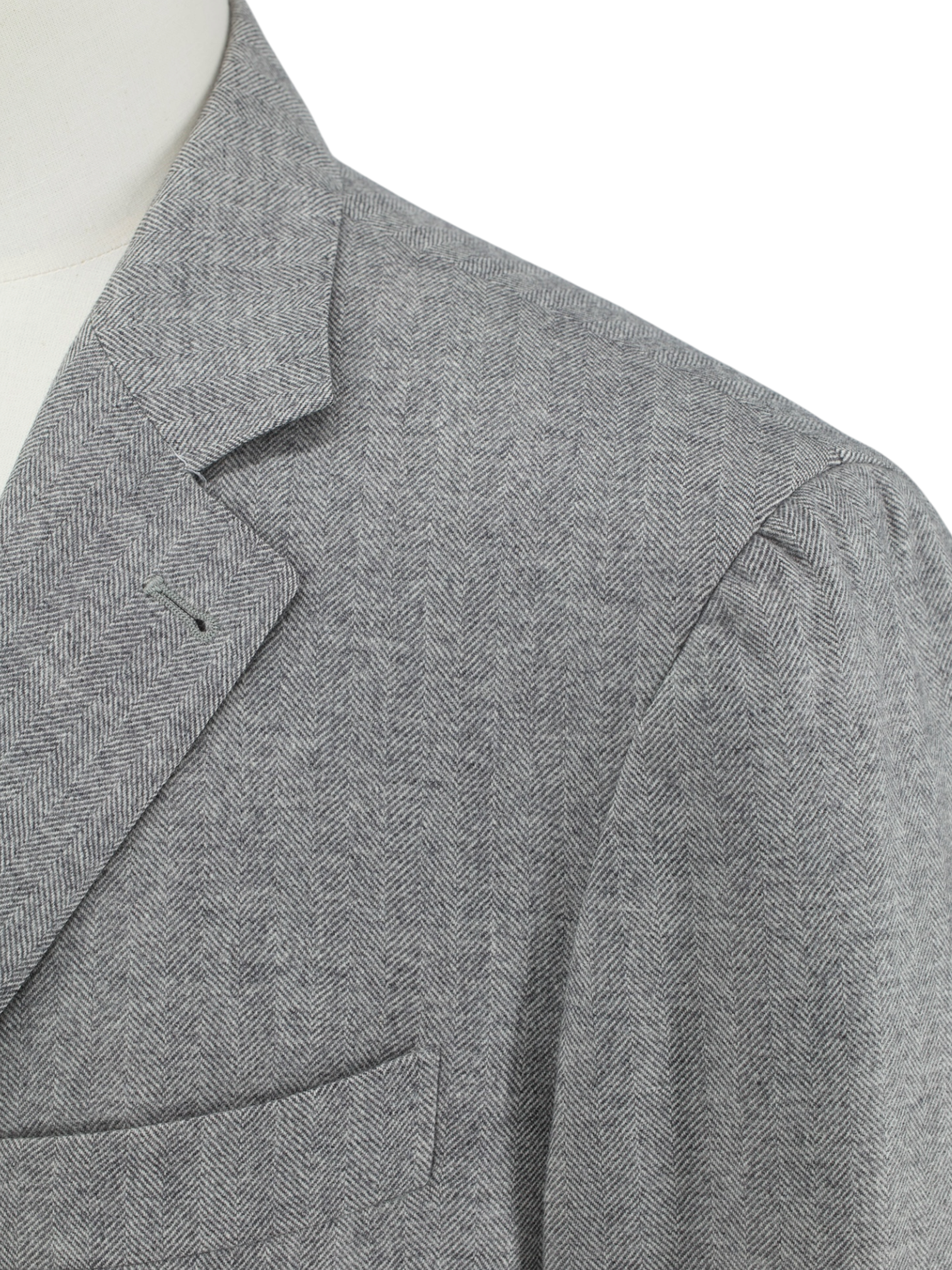Brunello Cucinelli Grey Wool & Cashmere Elbow-Patch Herringbone Jacket