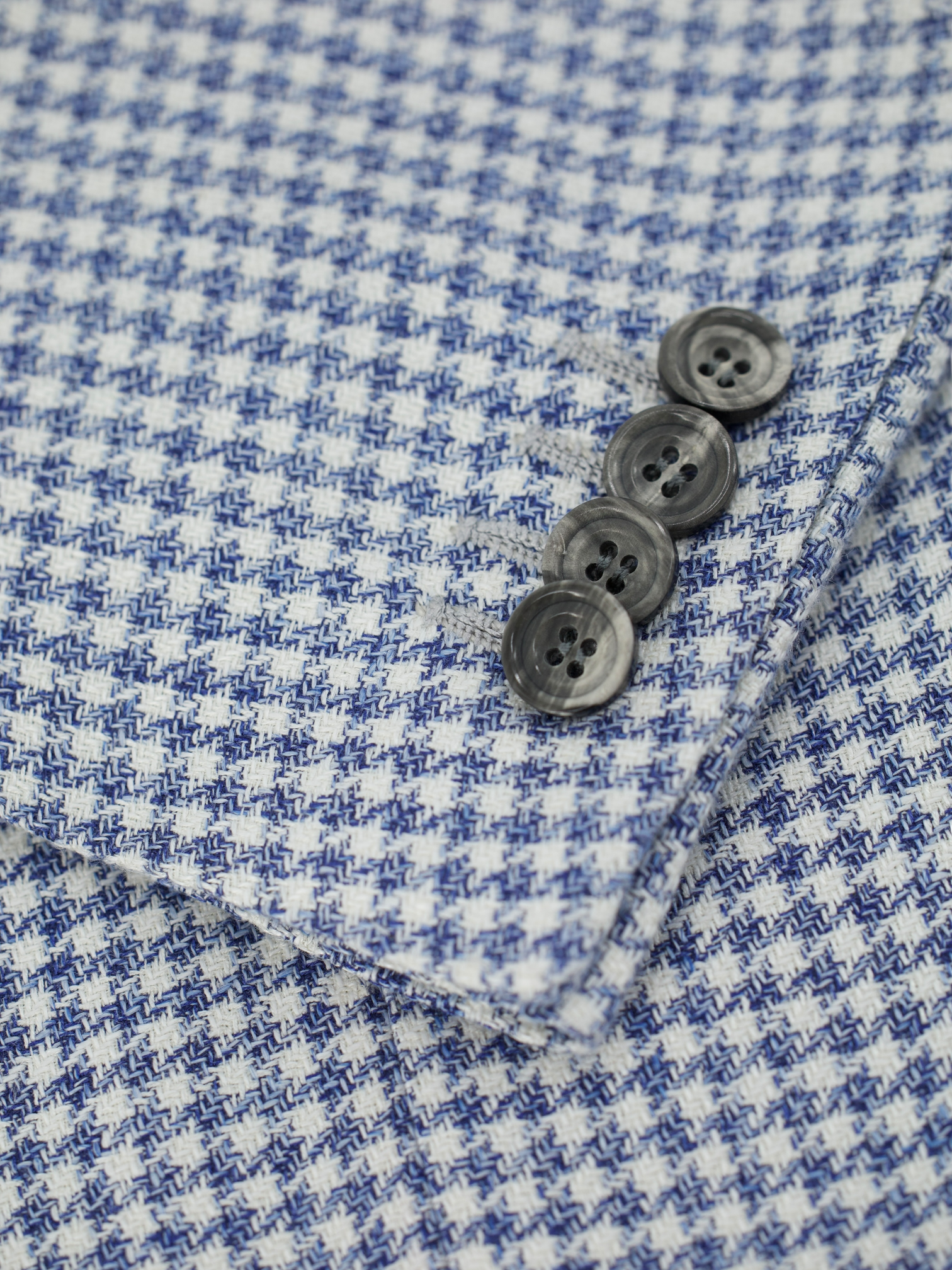Kiton Chambray Blue Linen, Silk & Cotton Pied de Poule Jacket