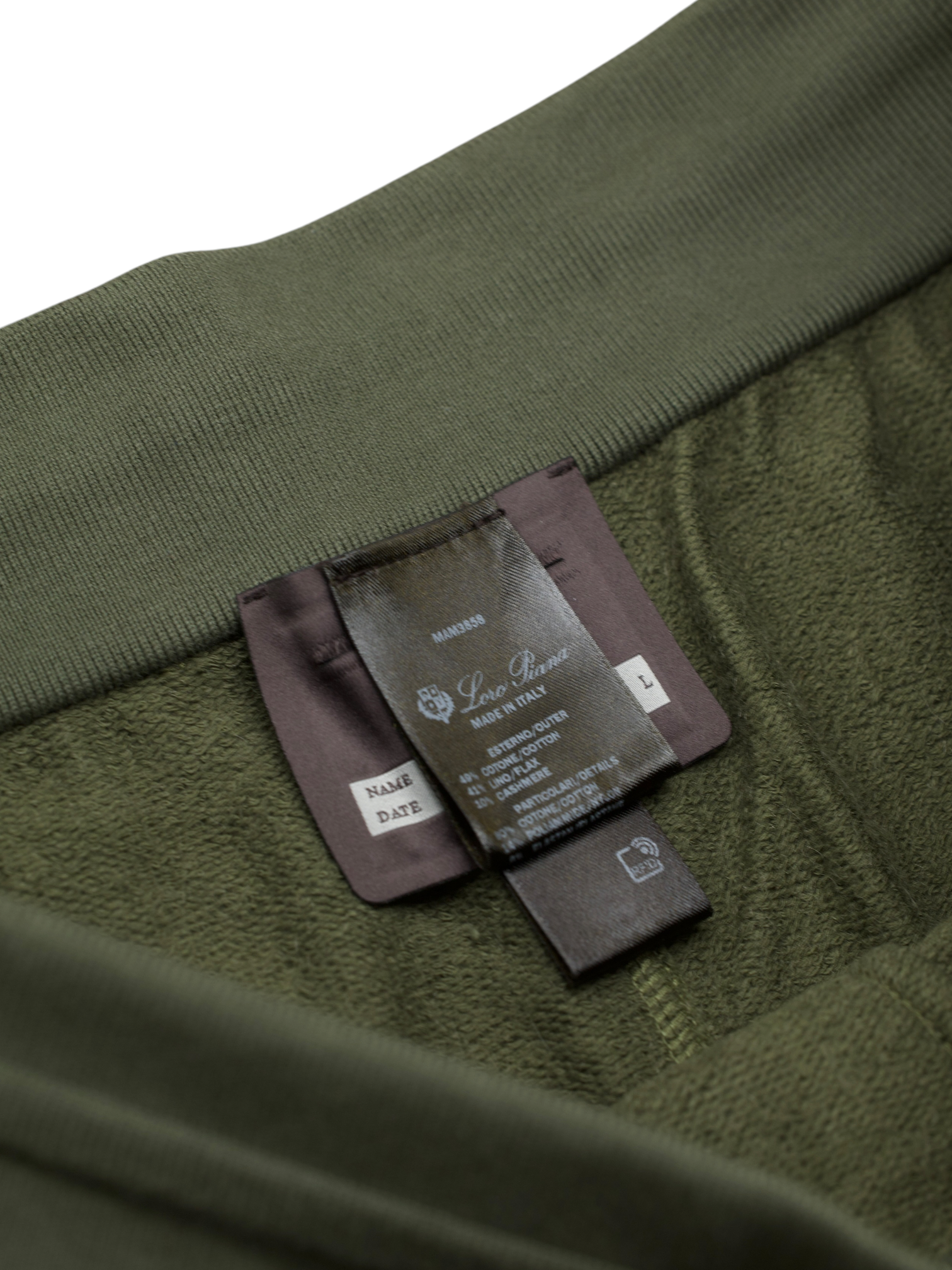 Loro Piana Olive Green Cotton, Linen & Cashmere Luxury "Kawaguchi" Tracksuit