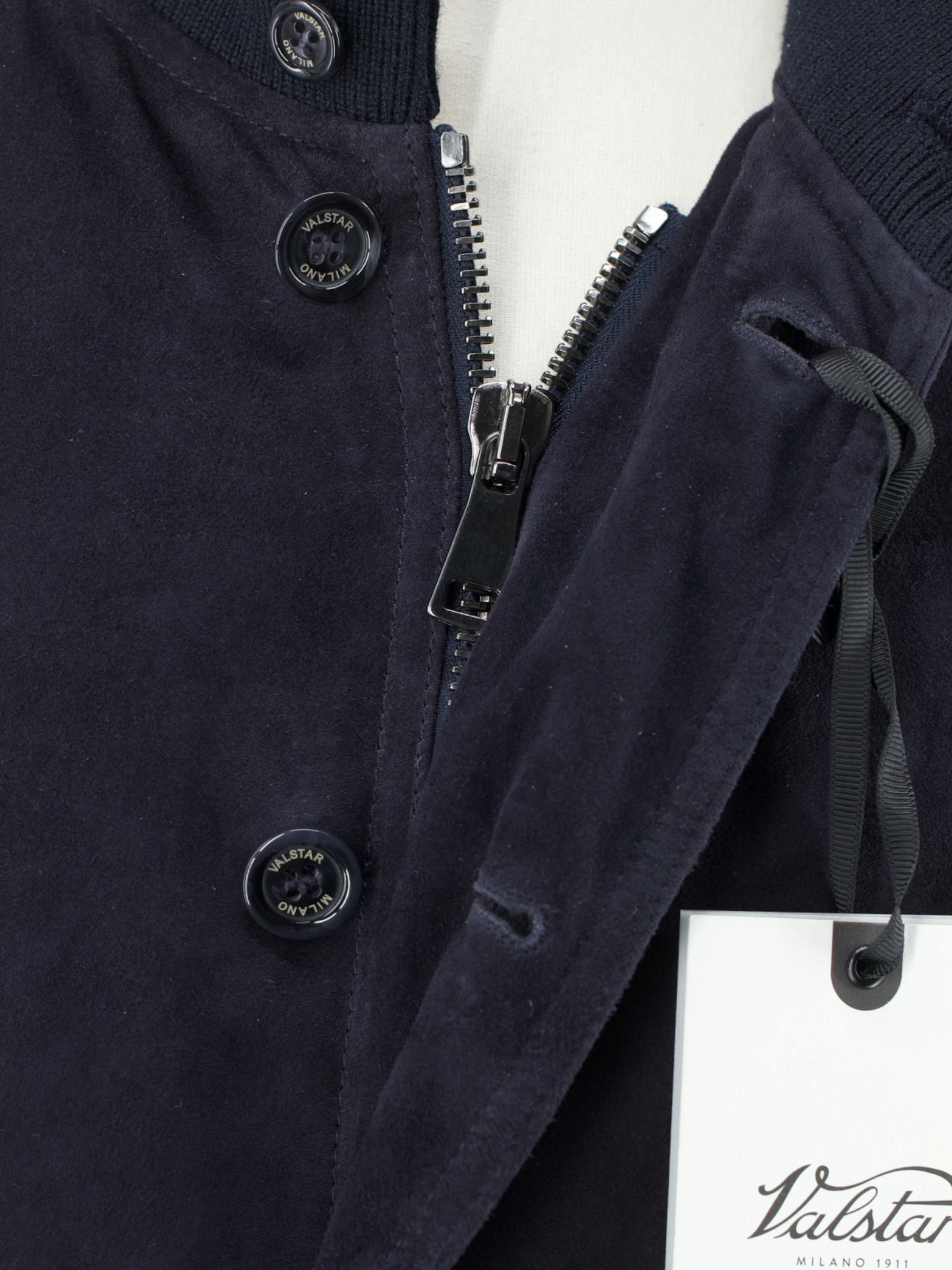 Valstar Navy Goatskin-Suède Goose-Down Padded Valstarino Jacket