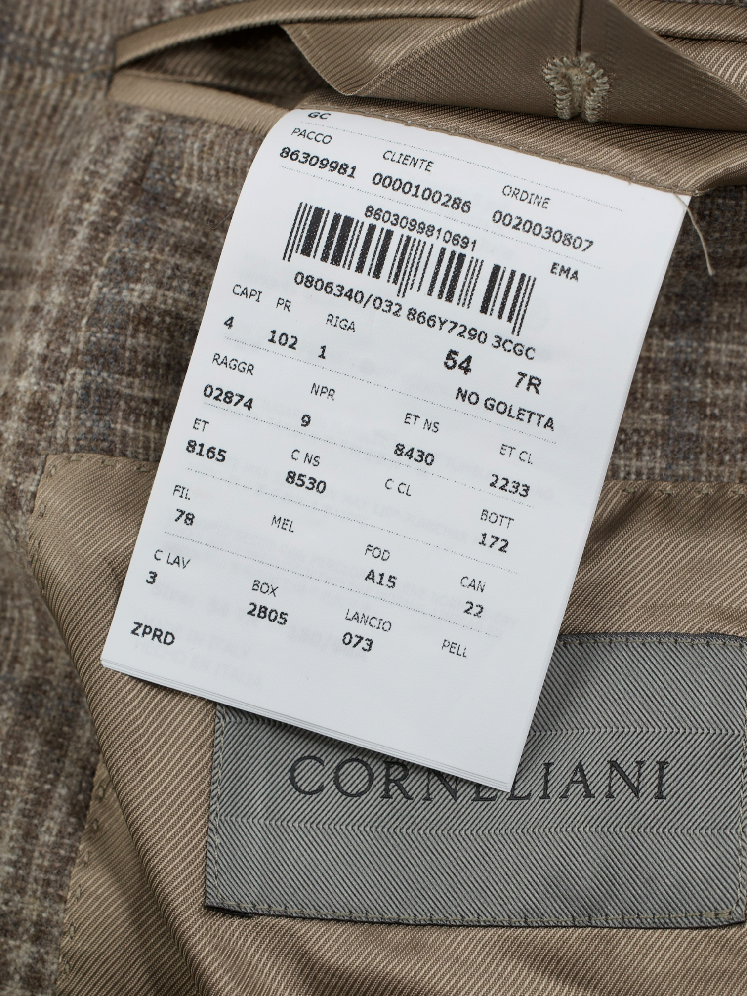 Corneliani Light Brown & Blue Wool-Cashmere Checkered Jacket
