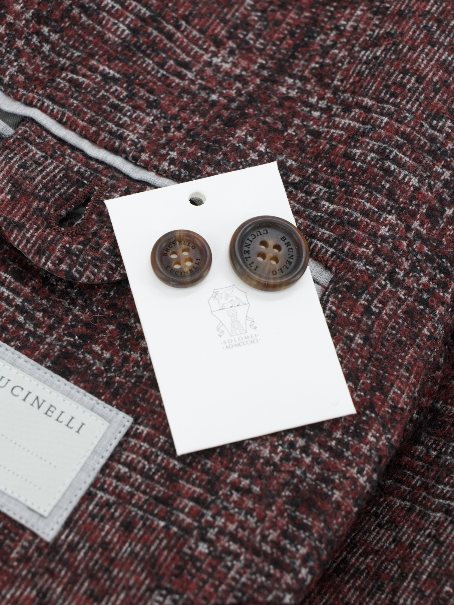 Brunello Cucinelli Burgundy Alpaca, Wool & Stretch Bouclé Checkered Jacket