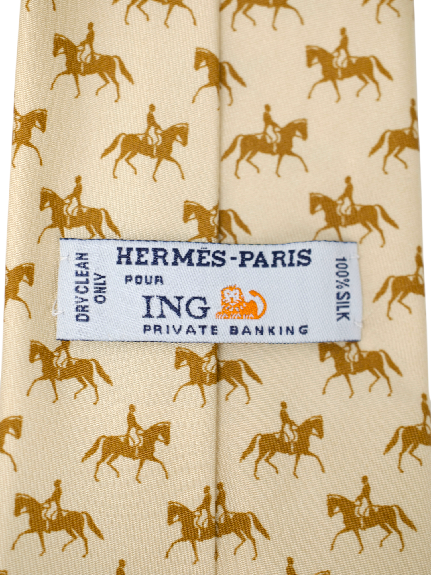 Hermès x ING Private-Banking Light Brown Silk Jockey-Pattern Tie