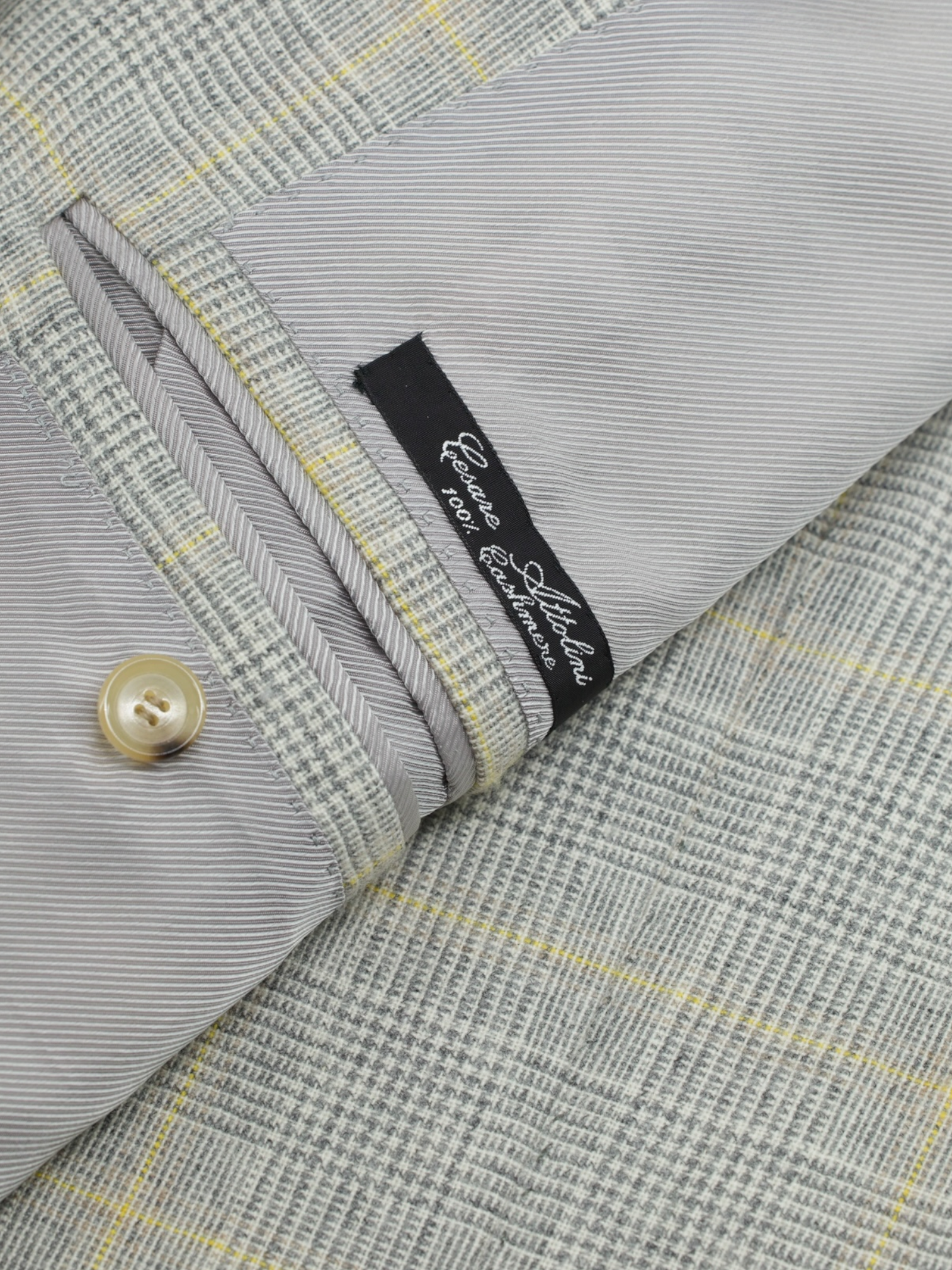 Cesare Attolini Light Grey & Yellow Pure Cashmere Prince of Wales Jacket