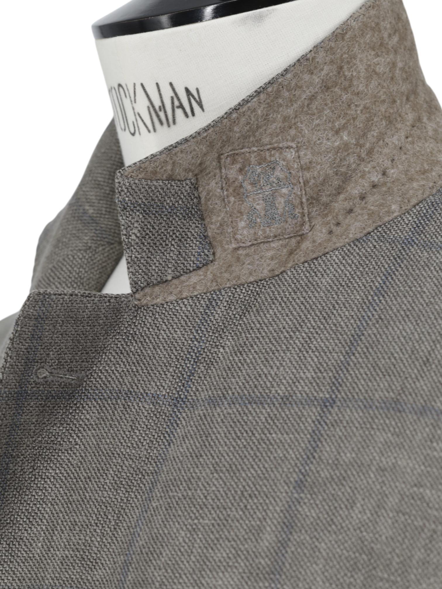 Brunello Cucinelli Light Brown & Chambray Blue Linen, Wool & Silk Windowpane Jacket