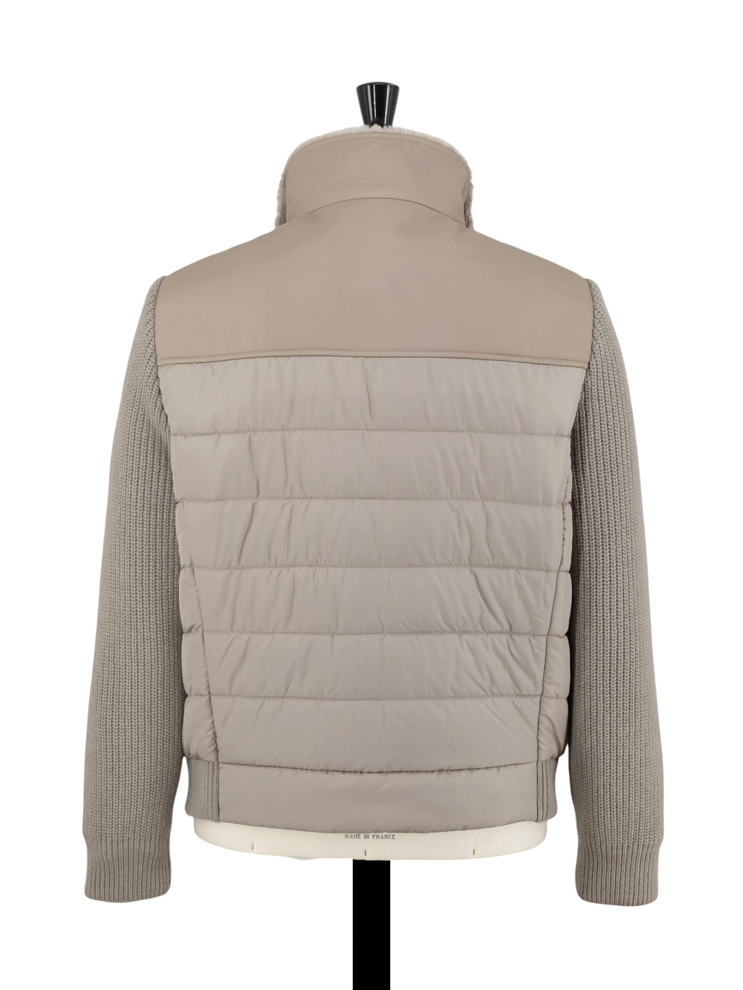 Corneliani Taupe Lambskin & Knitted Wool-Cashmere Bomber Jacket