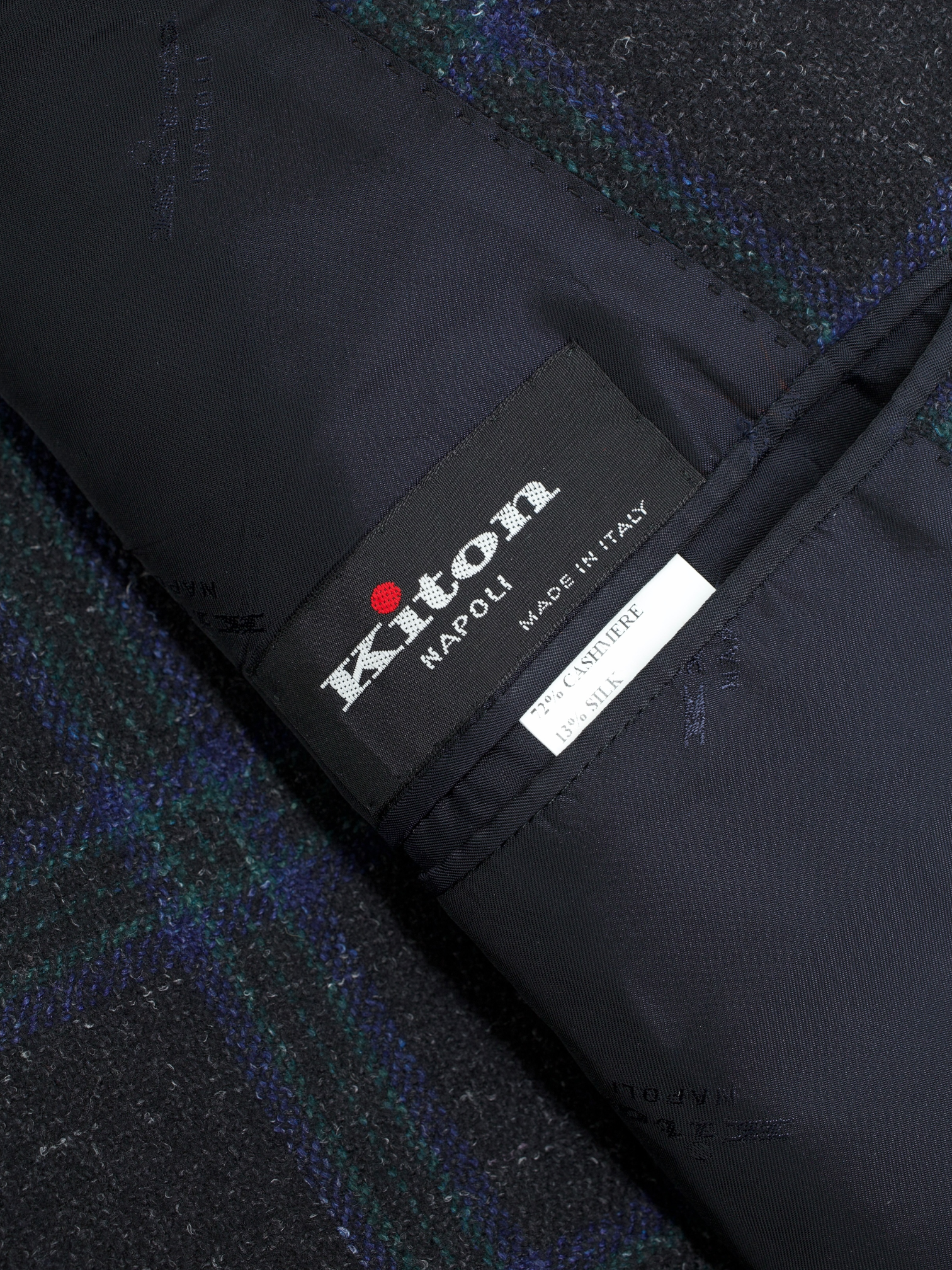 Kiton Navy & Green Cashmere, Silk Cotton & Vicuña Bolivia Windowpane Jacket