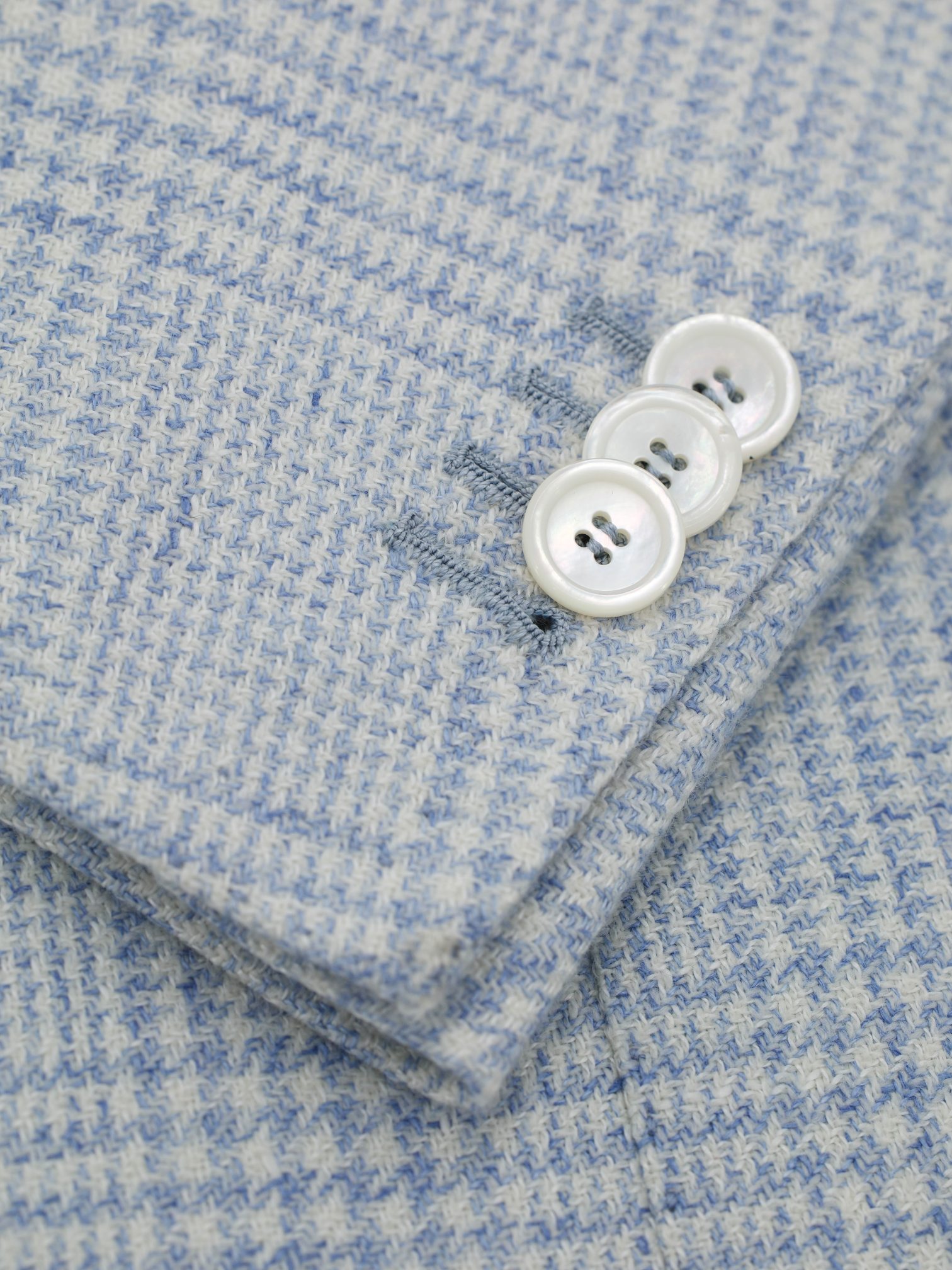 Cesare Attolini Ice Blue Wool & Linen Prince of Wales Jacket
