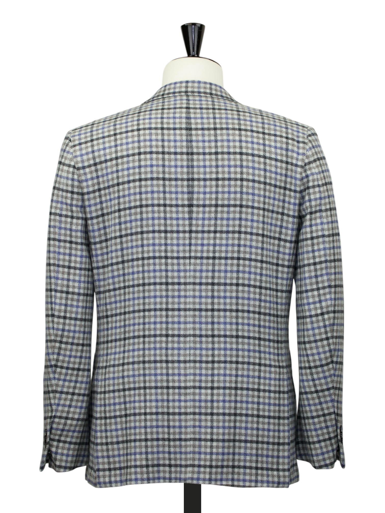 Ermenegildo Zegna Greige & Denim Blue Pure Cashmere Gingham Check Jacket