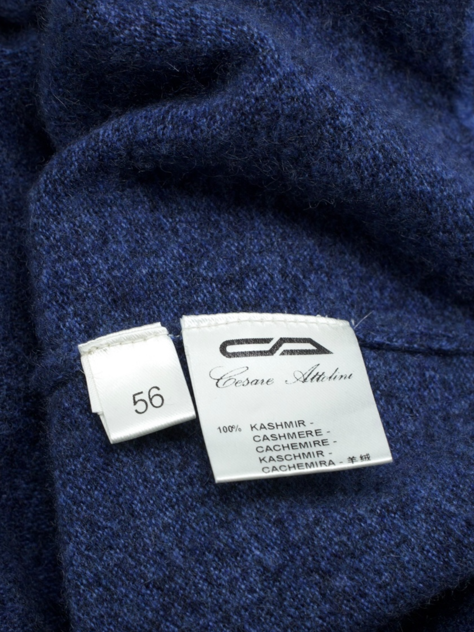 Cesare Attolini Blue Duvet-Cashmere Micro-Pattern Half-Zip Sweater