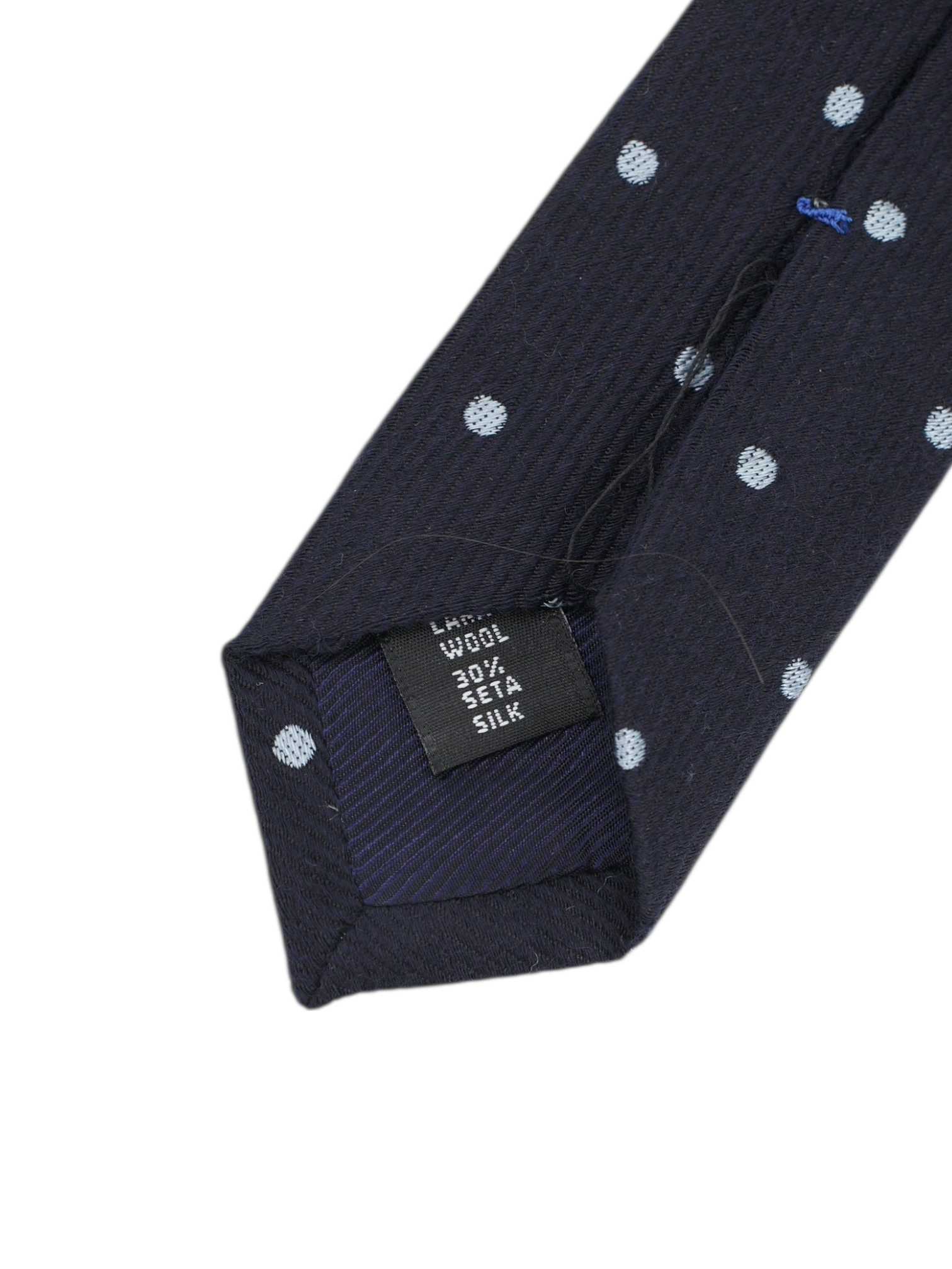 Cesare Attolini Navy Wool & Silk Polkadot Tie