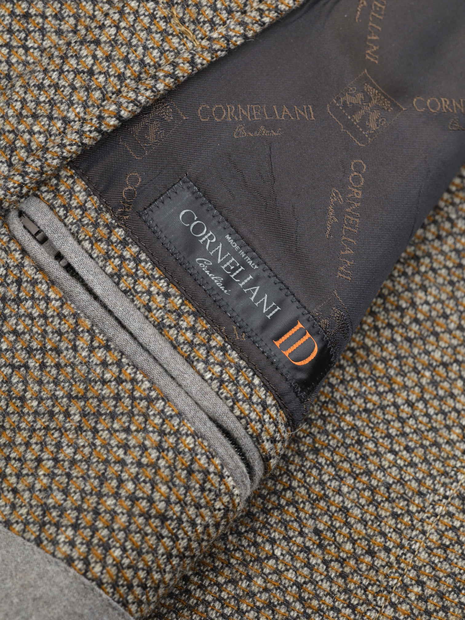 Corneliani ID Brown & Orange Wool & Cashmere Bicolor Micro-Pattern Vespa Jacket