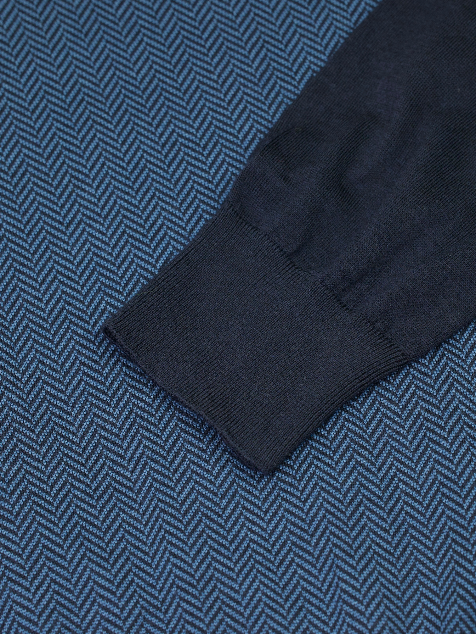 Cesare Attolini Blue Wool & Silk Herringbone V-Neck Sweater