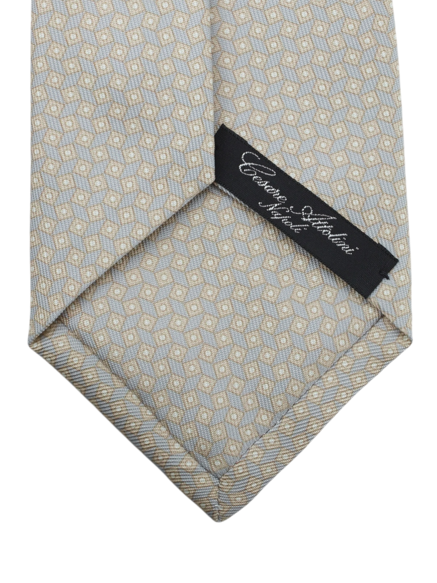 Cesare Attolini Taupe Silk Geometric Pattern Tie