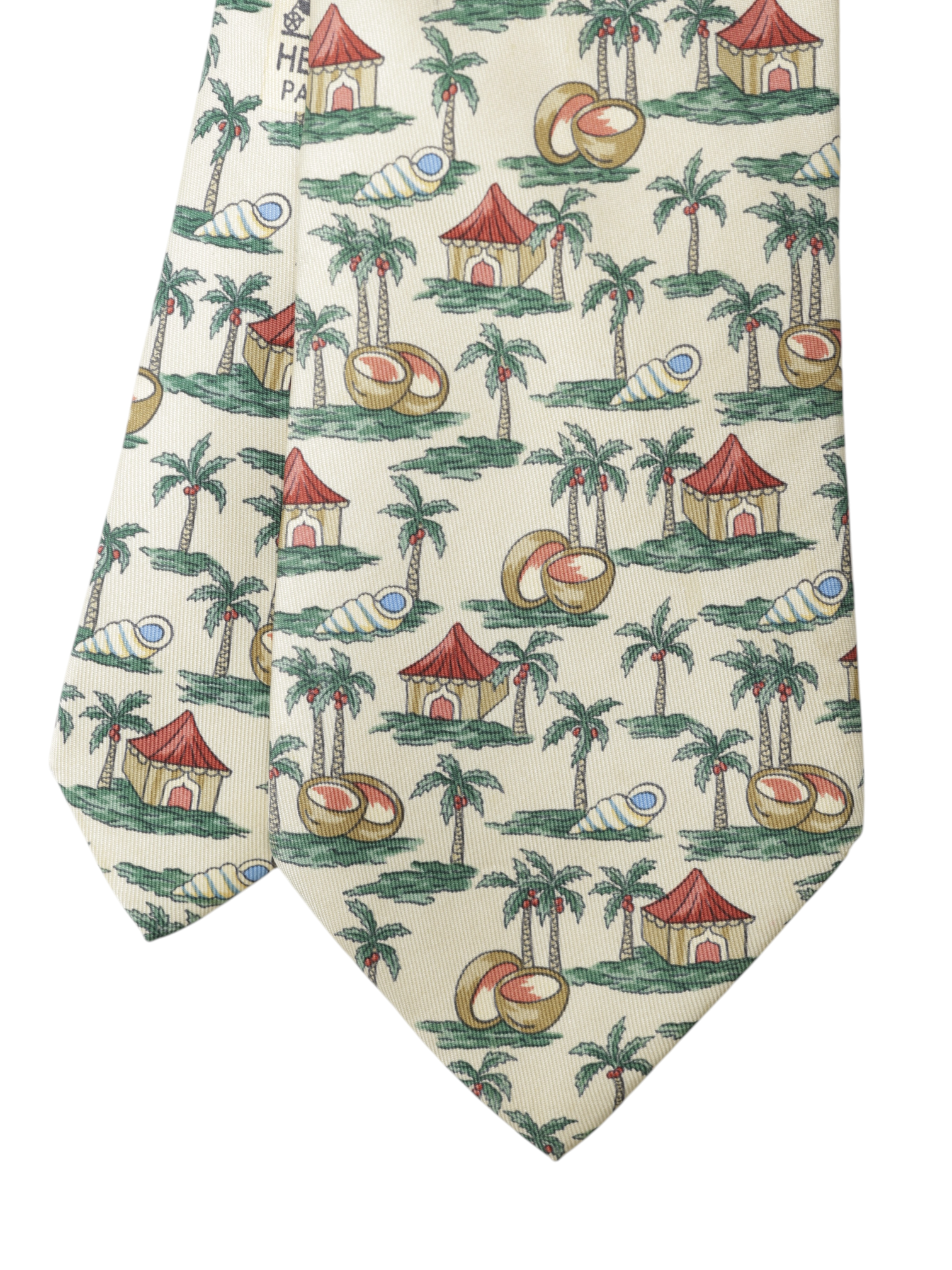Hermès Light Brown Silk Caribbean-Island Pattern Tie