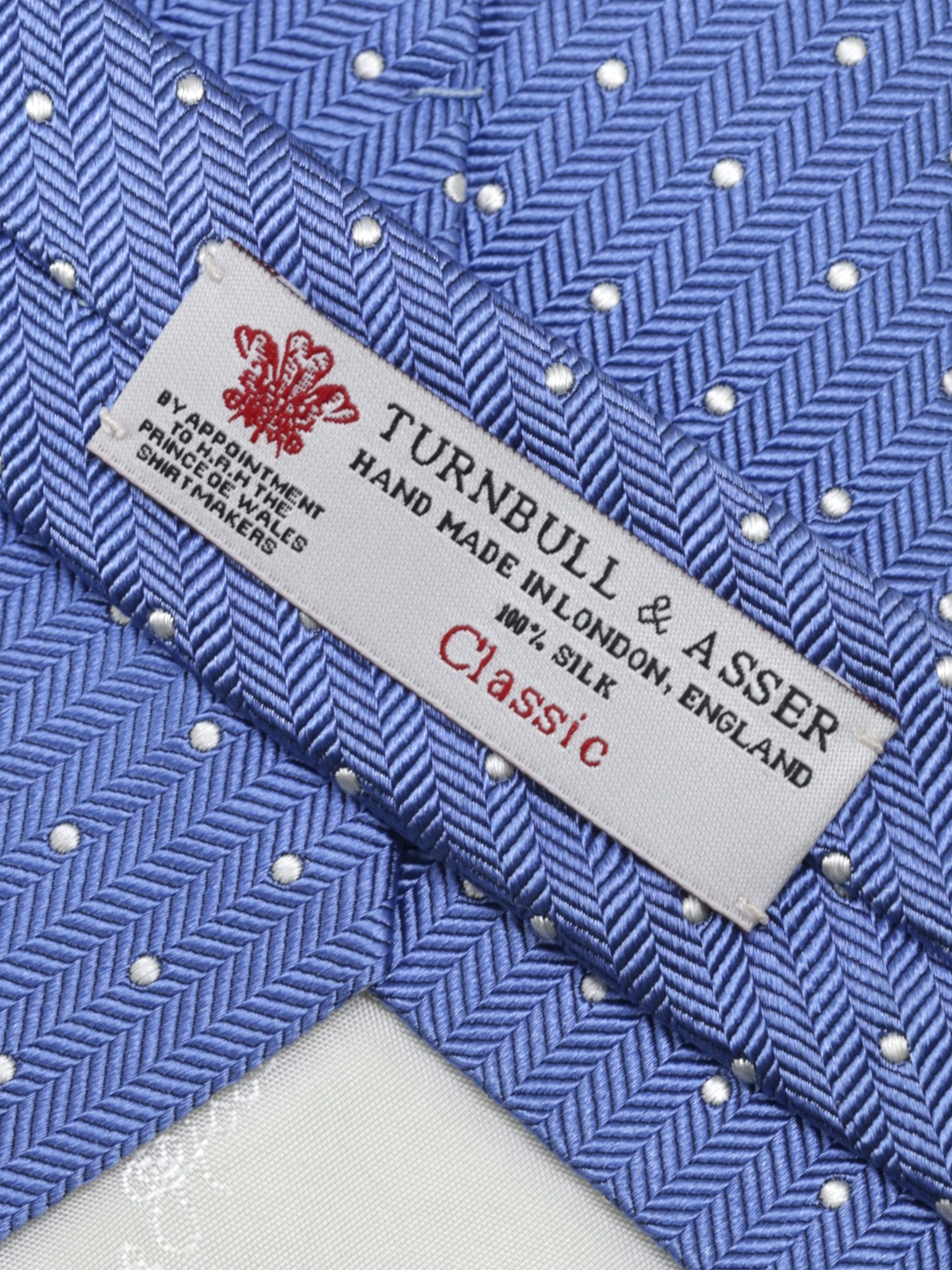 Turnbull & Asser Blue & White Silk Polkadot Tie