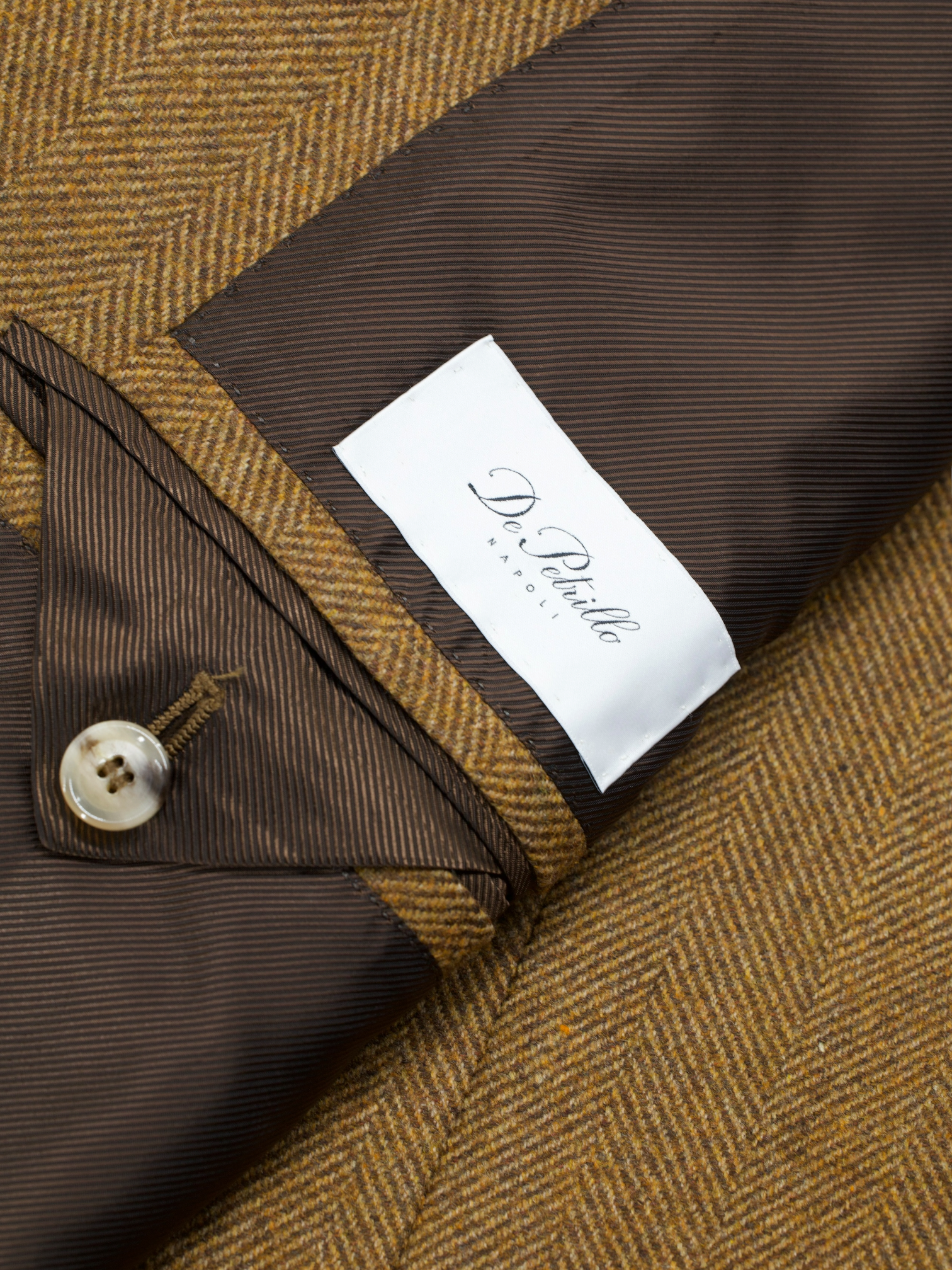 De Petrillo Caramel Brown Pure Wool Herringbone Jacket