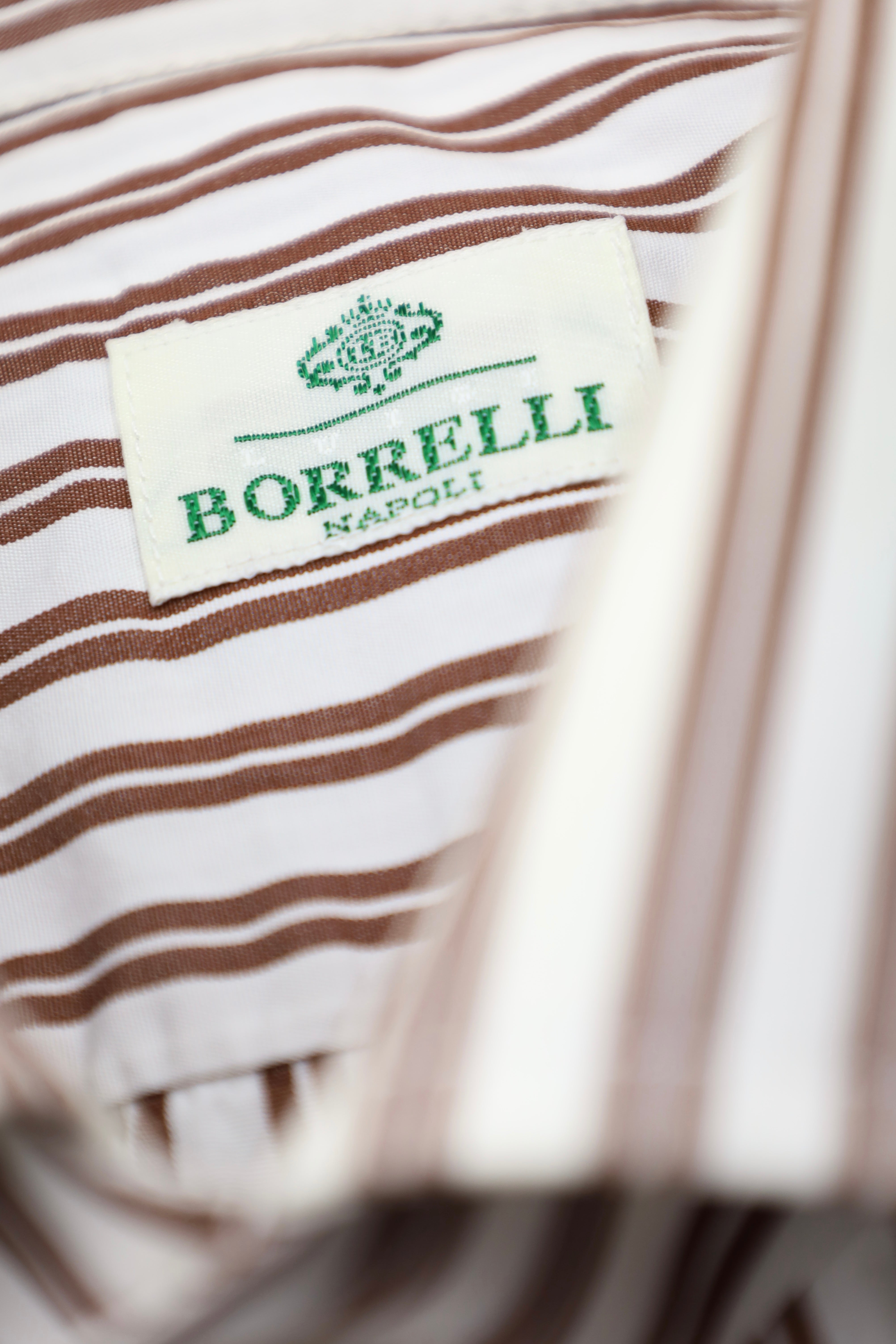 Luigi Borrelli White & Brown Cotton Stripe Shirt