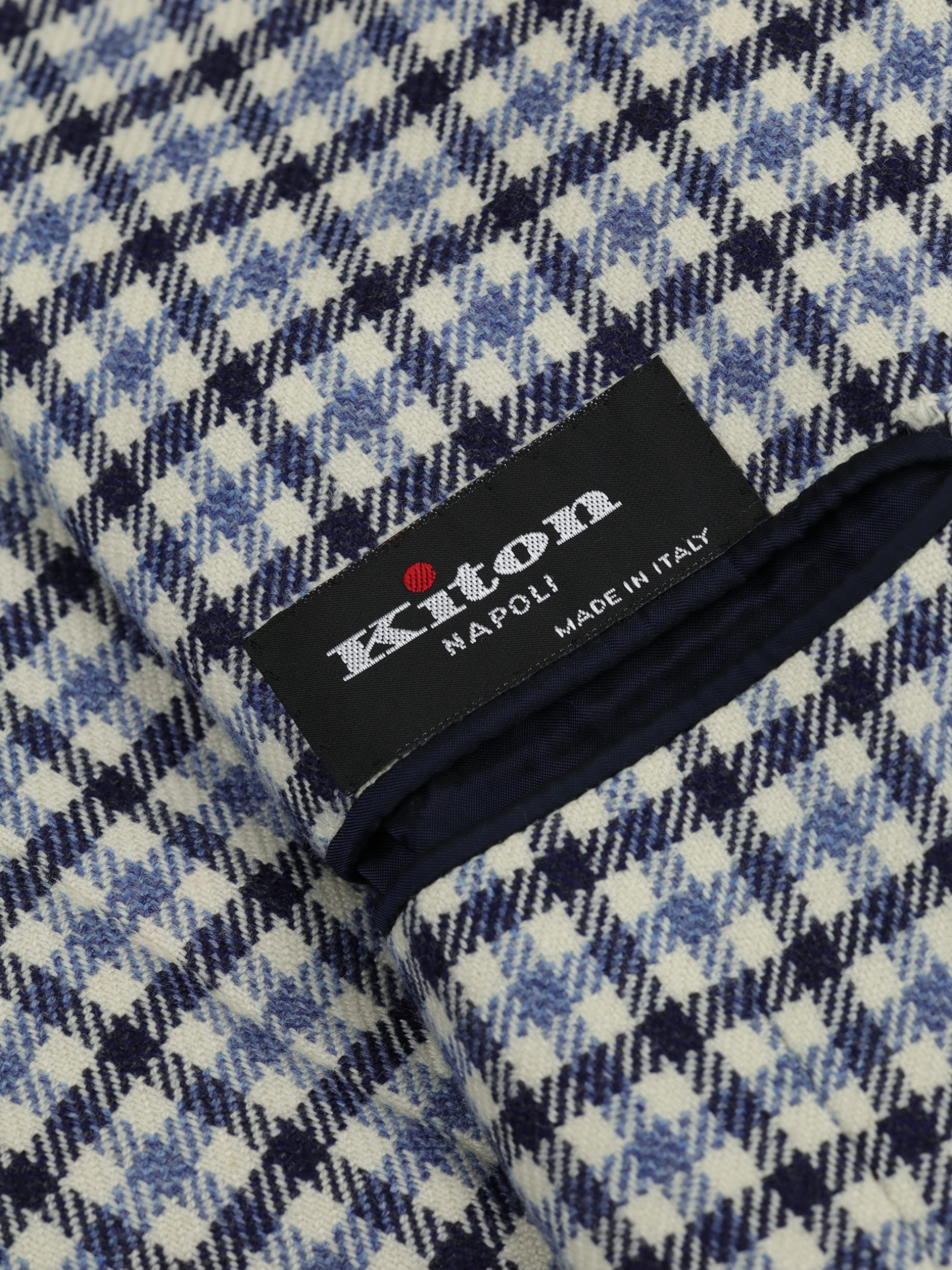 Kiton Ecru & Light Blue Pure Cashmere Gingham Check Jacket