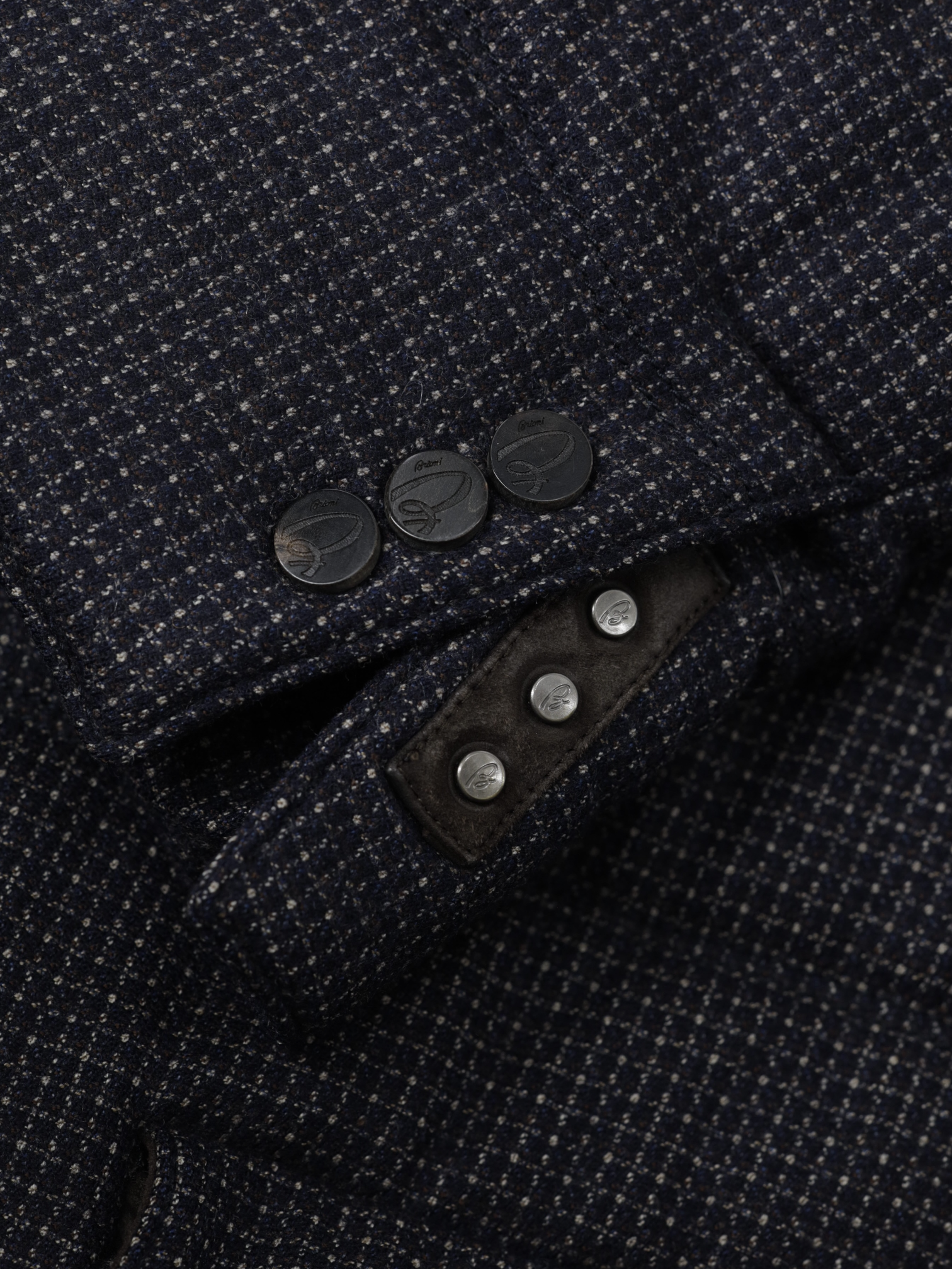 Brioni Dark Blue Wool Rain-System® Micro-Pattern Padded Jacket