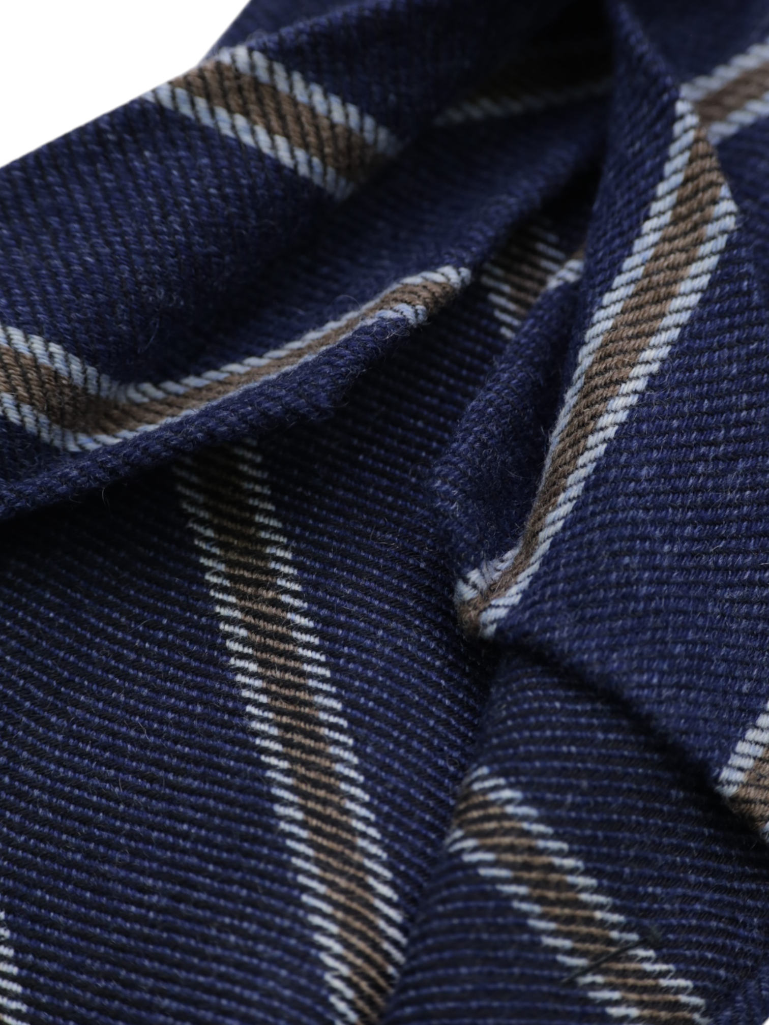 Kiton 5-Fold Indigo Blue & Brown Handrolled Cashmere, Wool & Silk Striped Tie