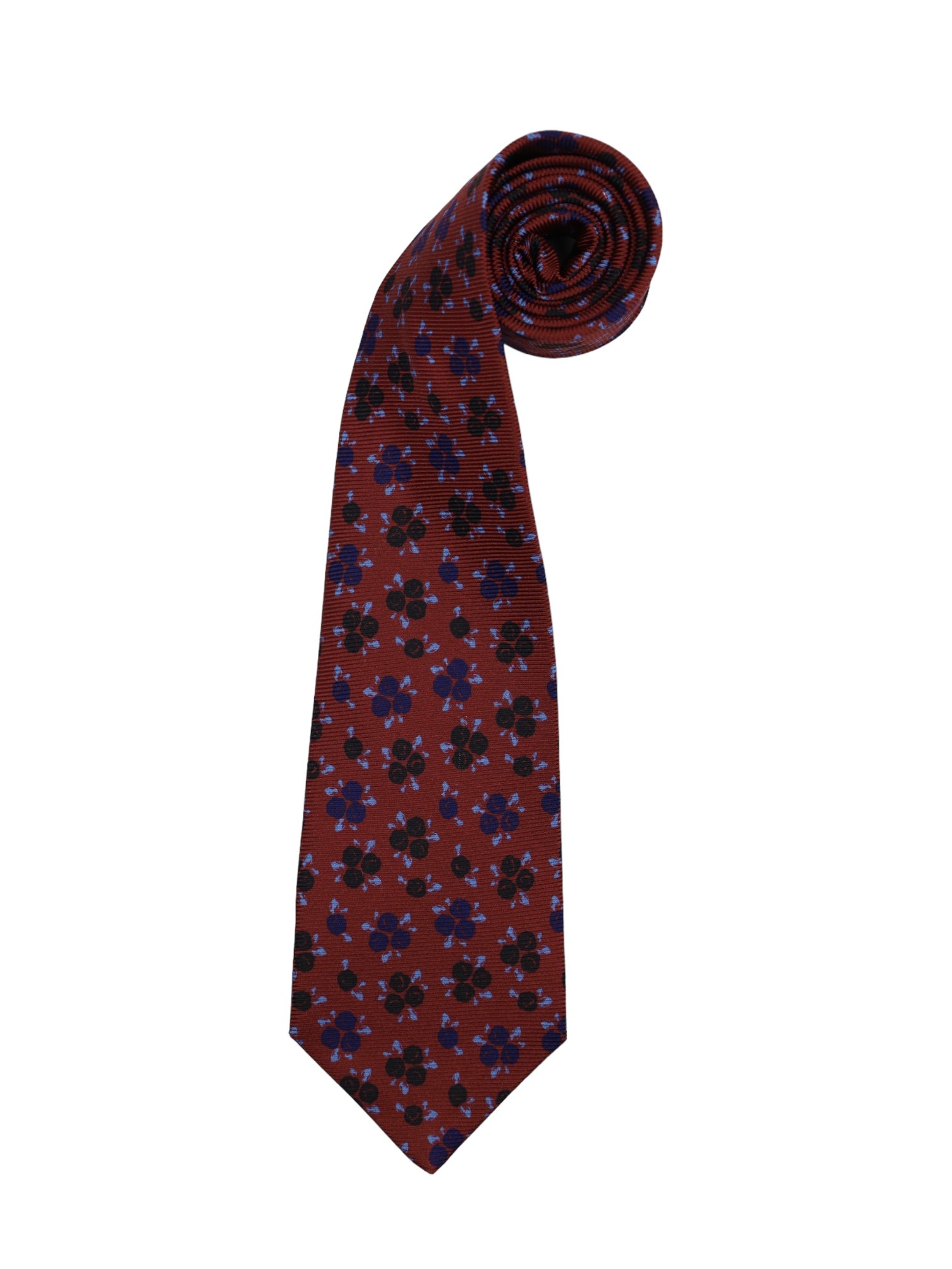 Kiton 5-Fold Wine Red Floral Silk Tie