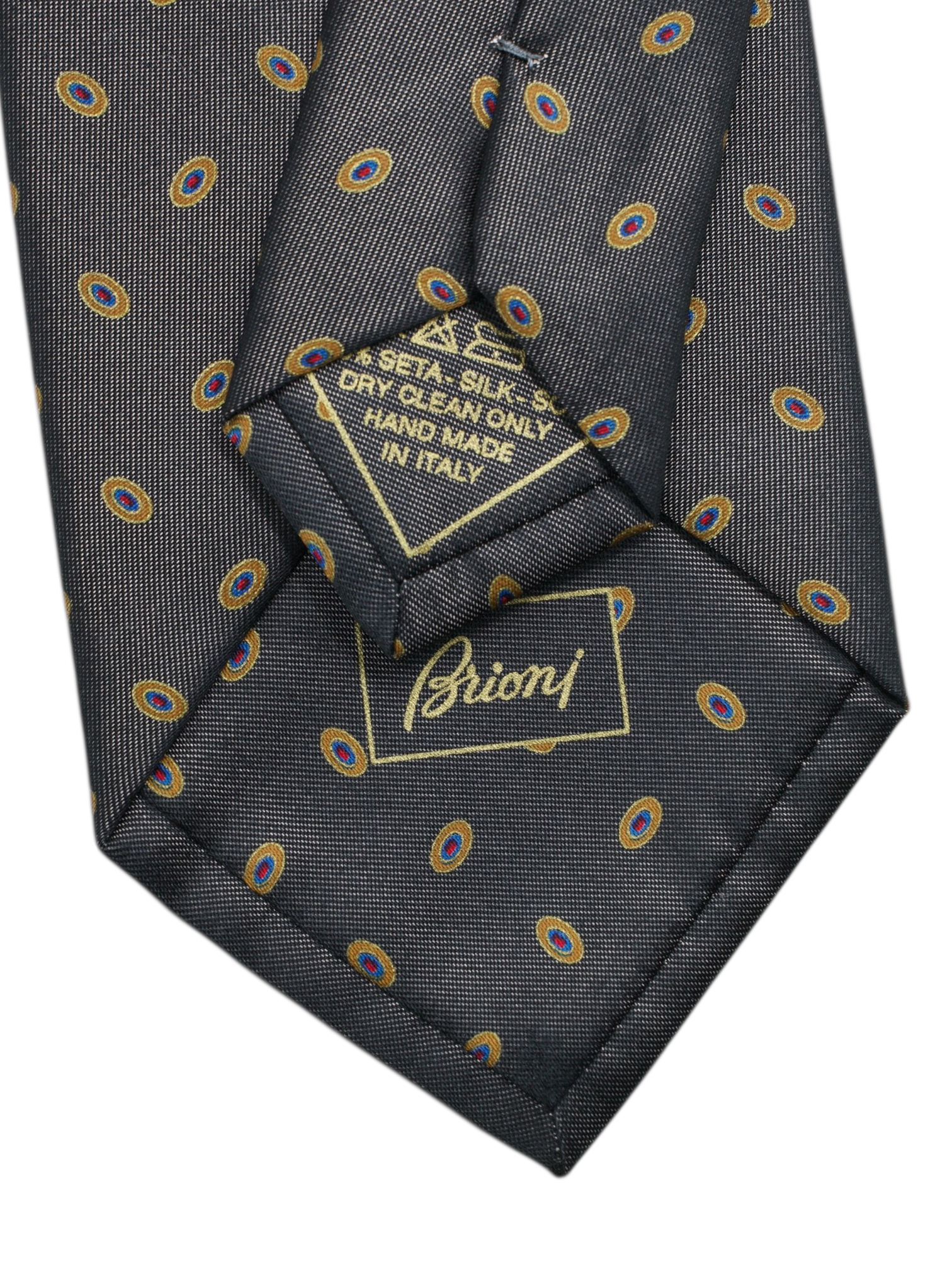 Brioni Drab Olive & Light Brown Silk Medaillon Pattern Tie