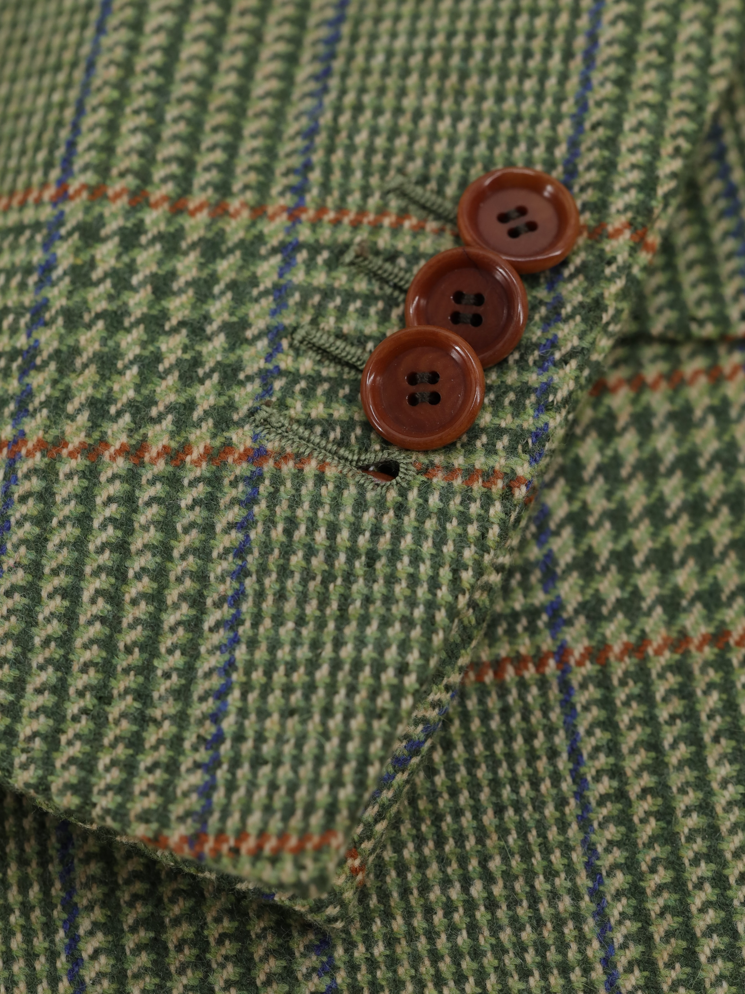 Cesare Attolini Moss Green Pure Wool Multicolor Prince of Wales Jacket