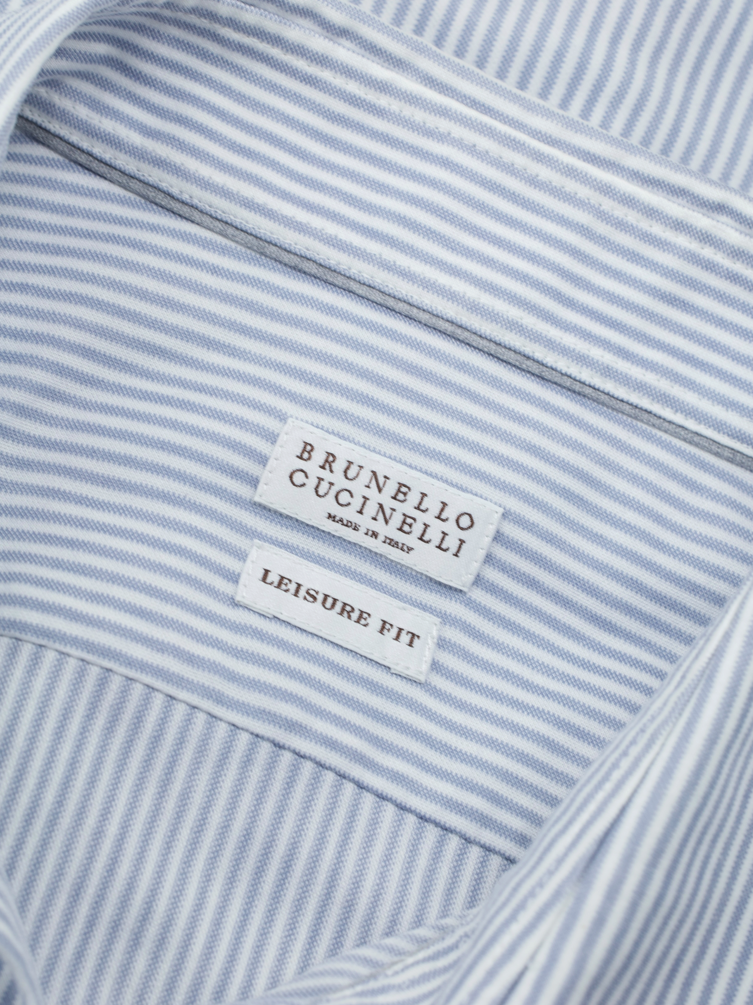 Brunello Cucinelli Light Blue & White Cotton Leisure-Fit Shirt