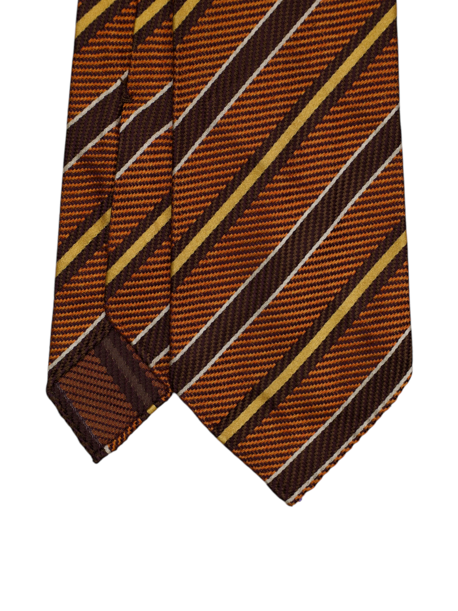 Kiton 5-Fold Burnt Orange & Brown Handrolled Silk Striped Tie