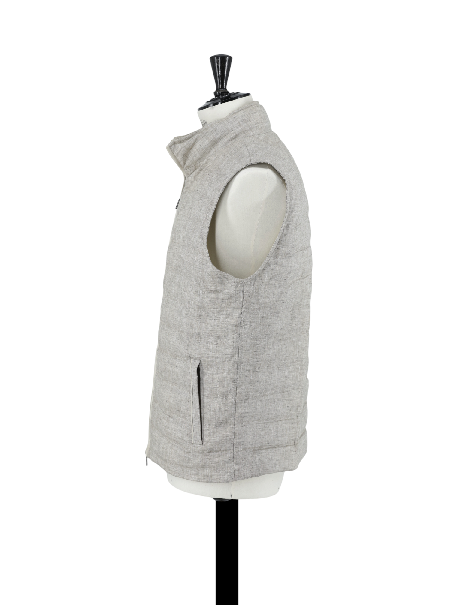 Cesare Attolini Greige Linen Padded Summer Bodywarmer Vest