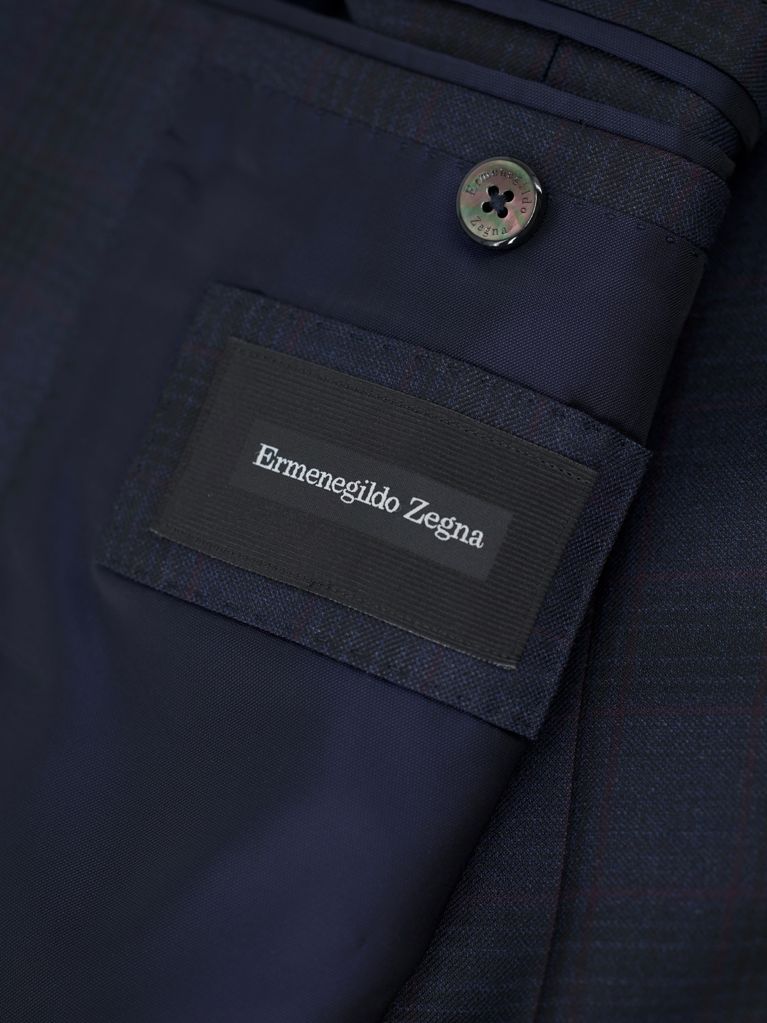 Ermenegildo Zegna Navy & Aubergine Wool Checkered Milano Easy Jacket