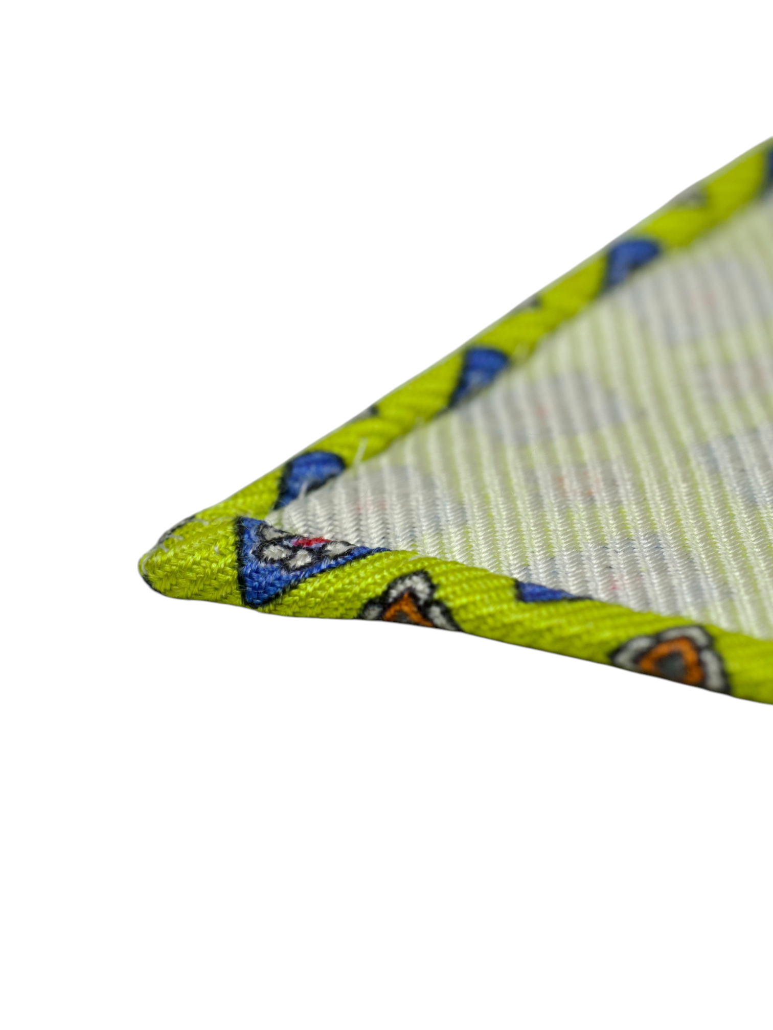 Kiton 5-Fold Lime Green & Blue Handrolled Silk Geometric Pattern Tie