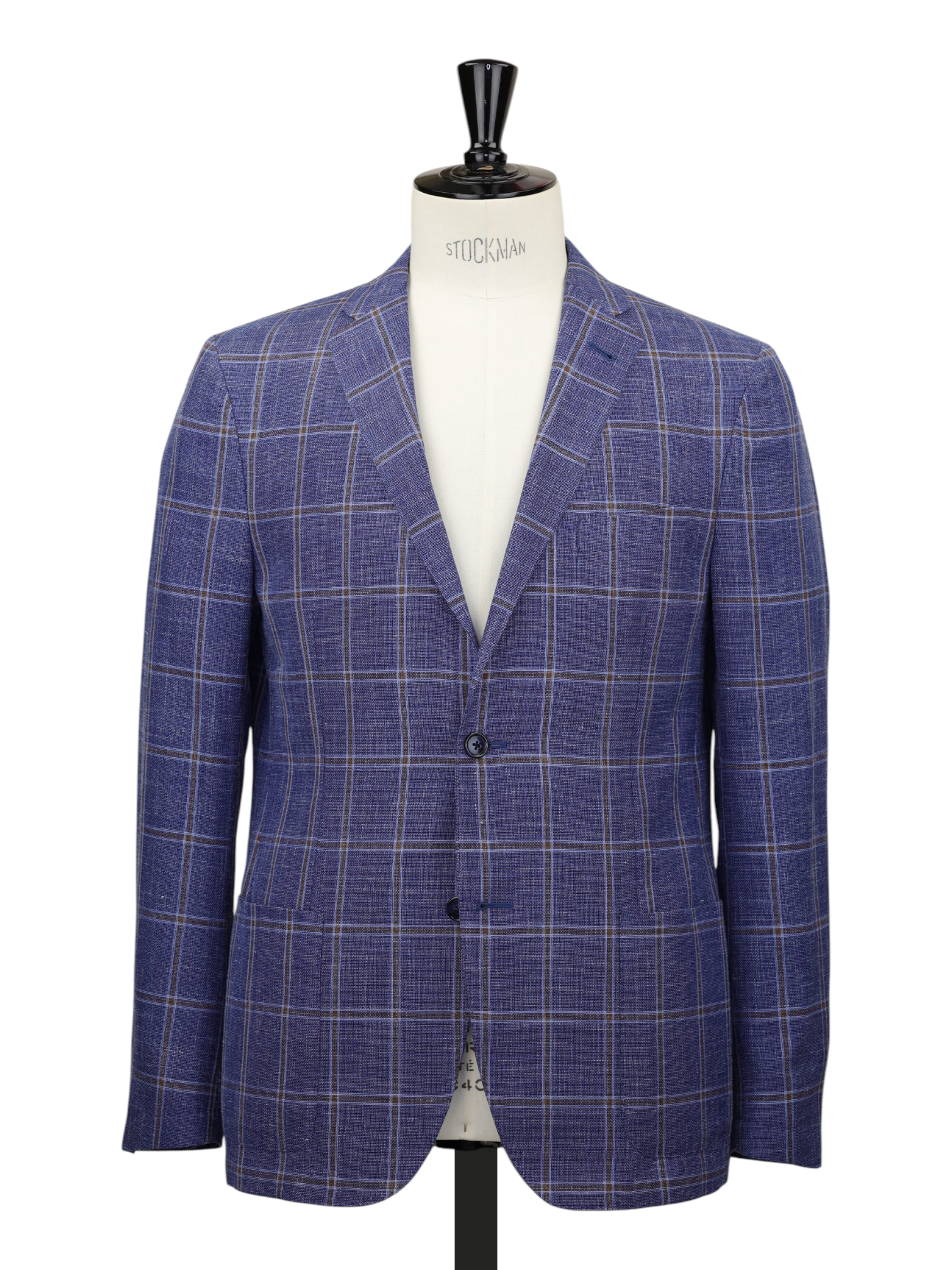 Corneliani Denim Blue & Light Brown Wool, Silk & Linen Windowpane Jacket