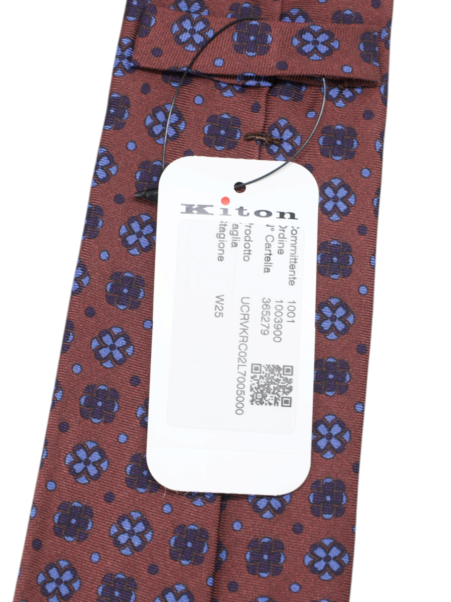 Kiton 5-Fold Dark Red & Purple Silk Geometric Floral Tie