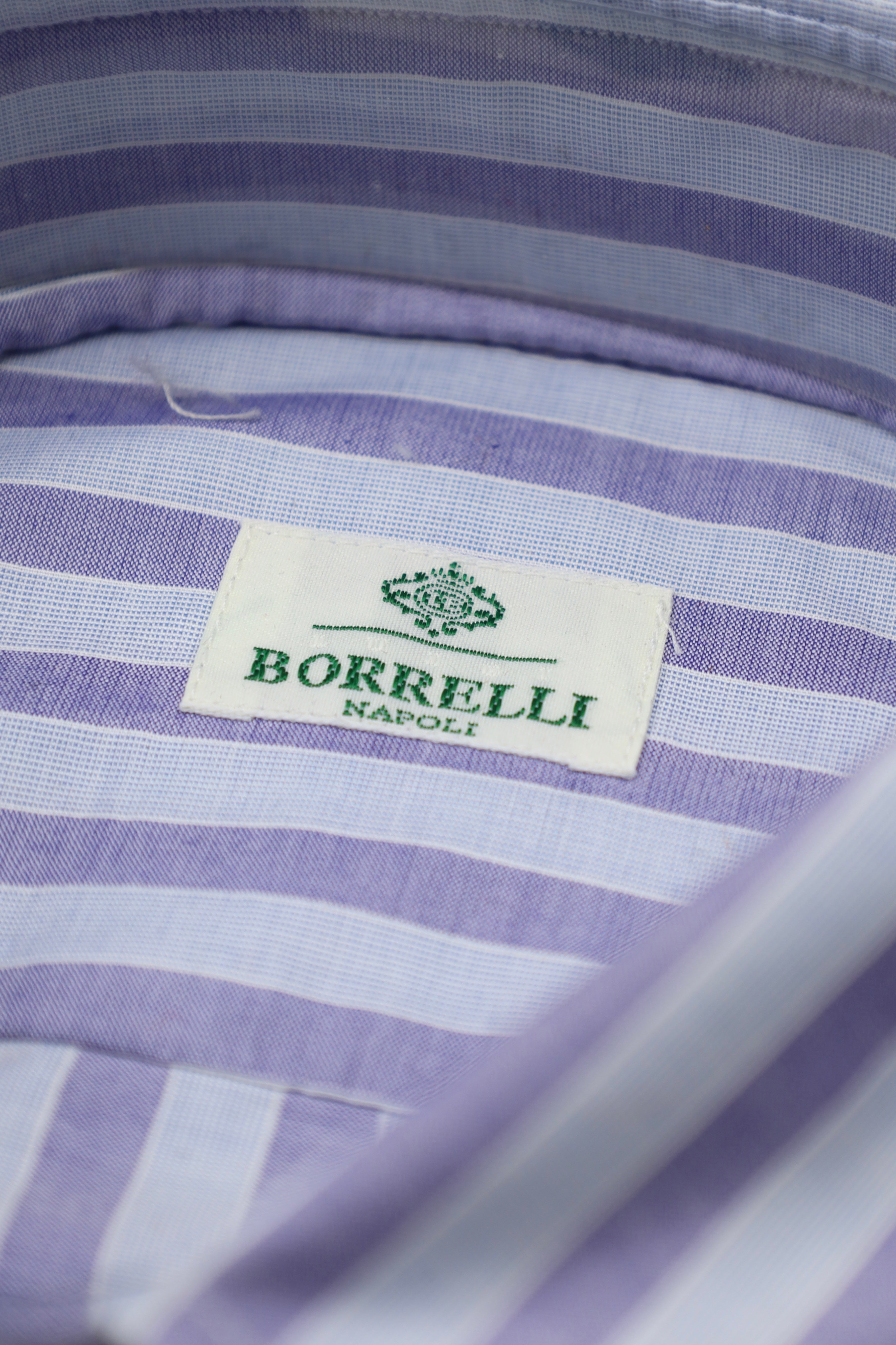 Luigi Borrelli Steel Blue & Lavendel Cotton Bengal Stripe Shirt