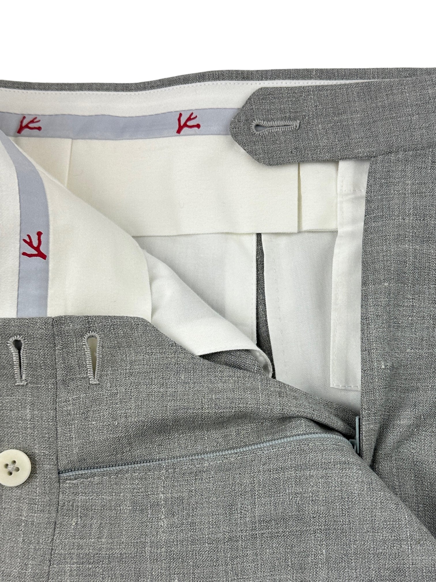 Isaia Light Grey Melange Wool Trousers