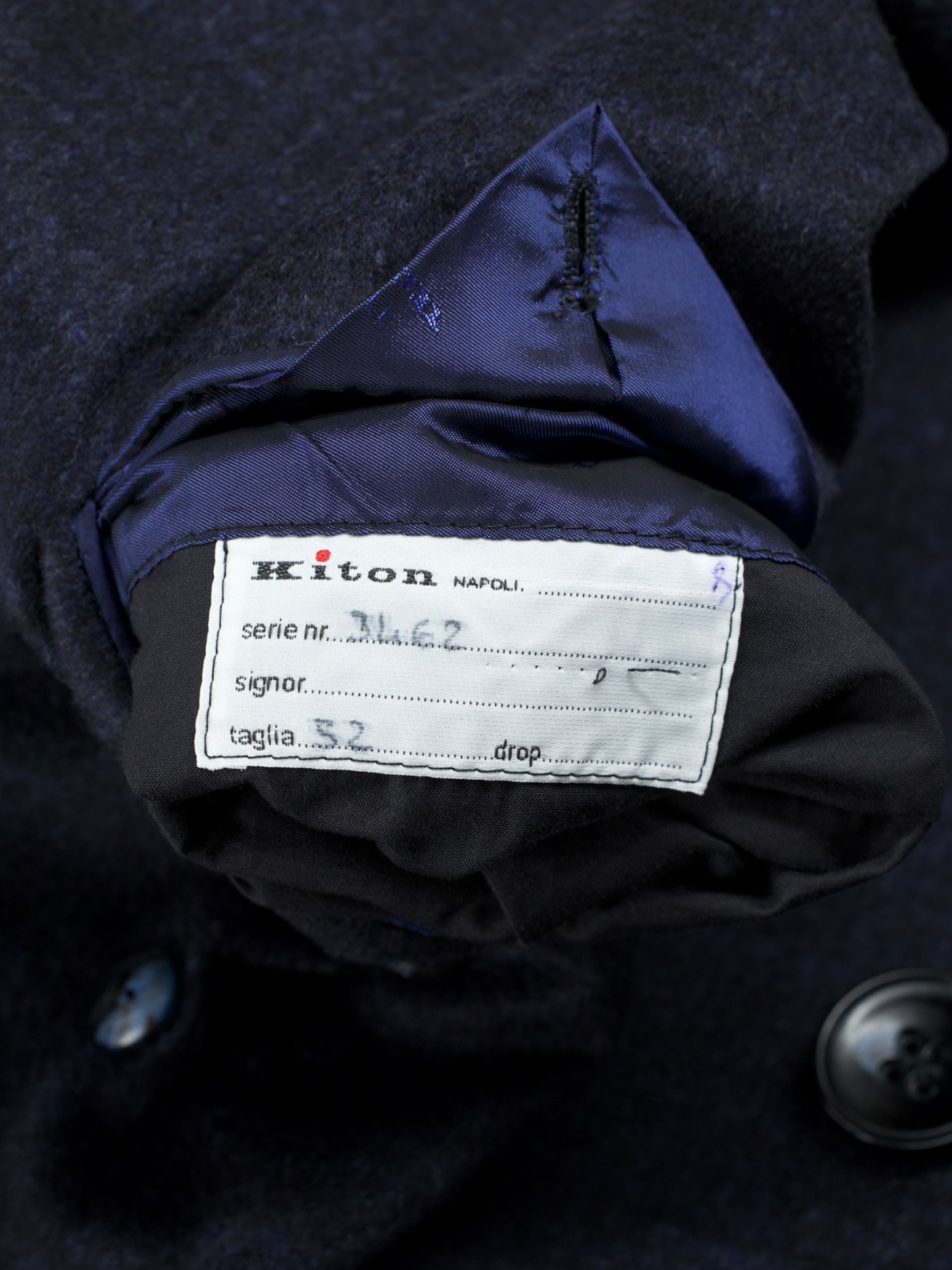 Kiton Navy Pure Cashmere Double-Breasted Shadow-Check Overcoat