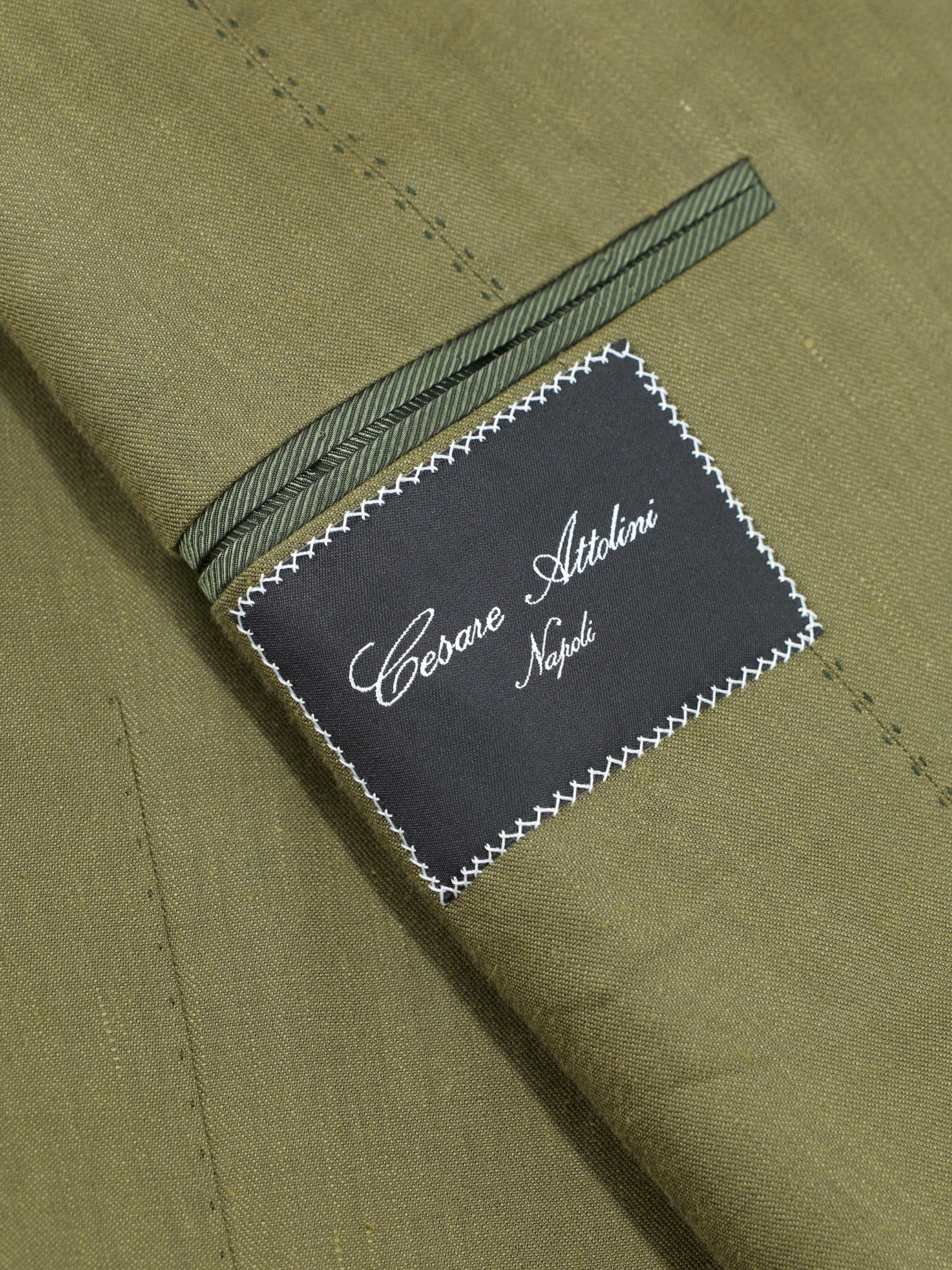 Cesare Attolini Khaki Green Linen & Wool Unlined Summer Jacket