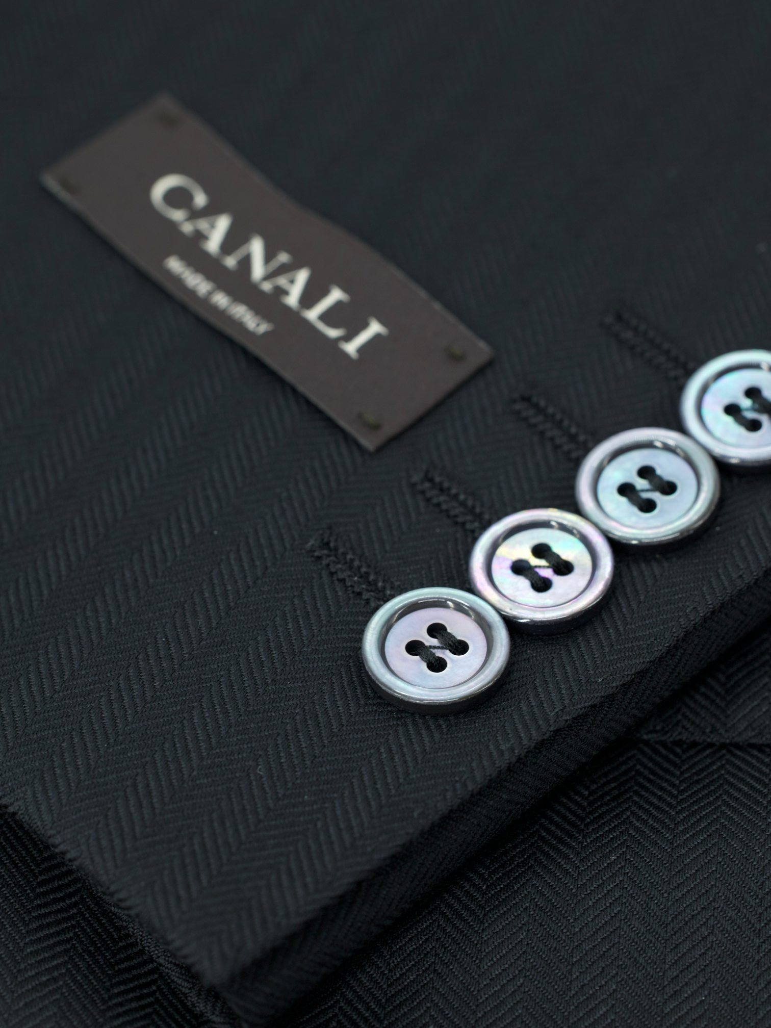 Canali Black Extrafine Wool Herringbone Jacket