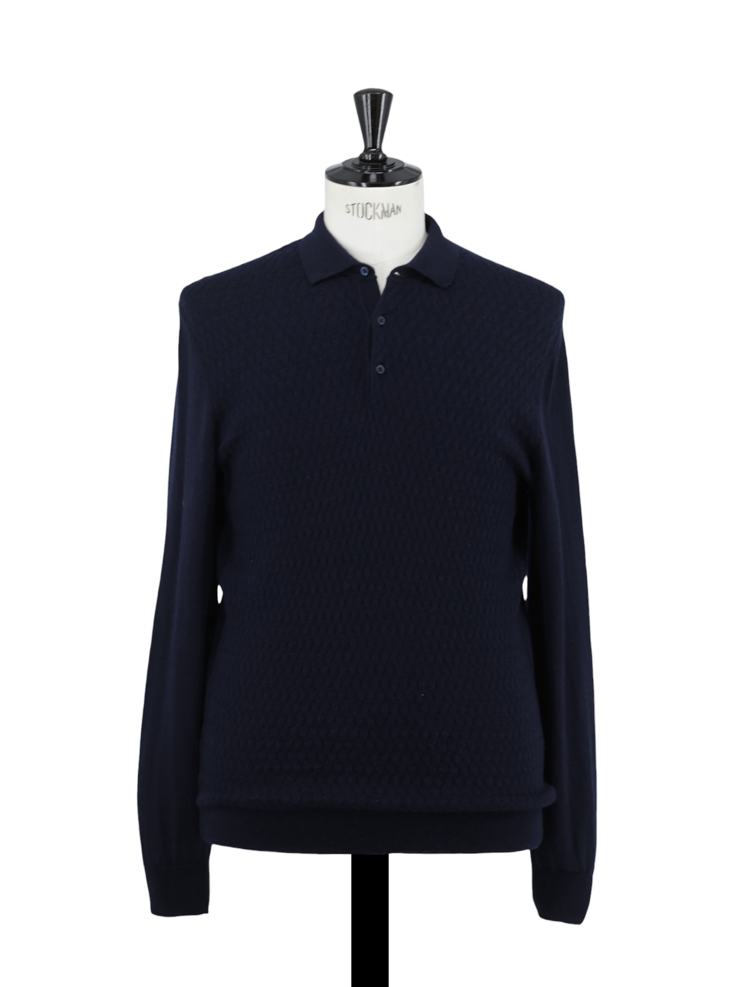 Corneliani Navy Virgin-Wool Long-Sleeve Polo Knitwear